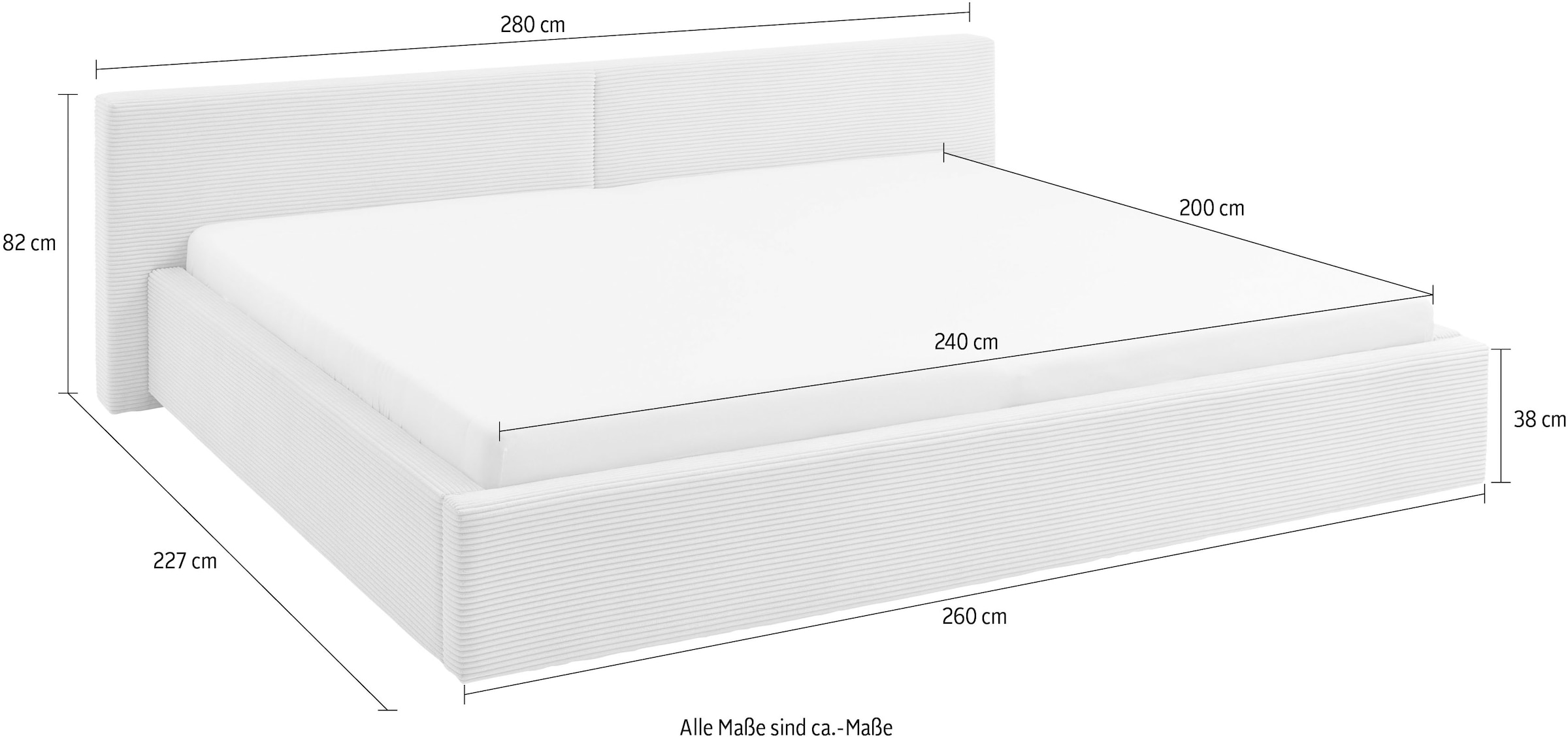 meise.möbel Lit rembourré »CUBE in Cord, Familienbett 240x200cm, wahlweise mit Lattenrost« verschiedene Farben erhältlich