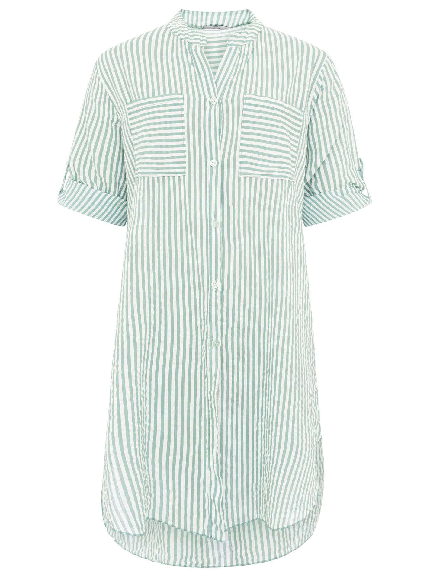 Zwillingsherz Chemisier long »"Kida"« taille unique, rayures, patte de boutonnage, poches poitrine, manches 3/4
