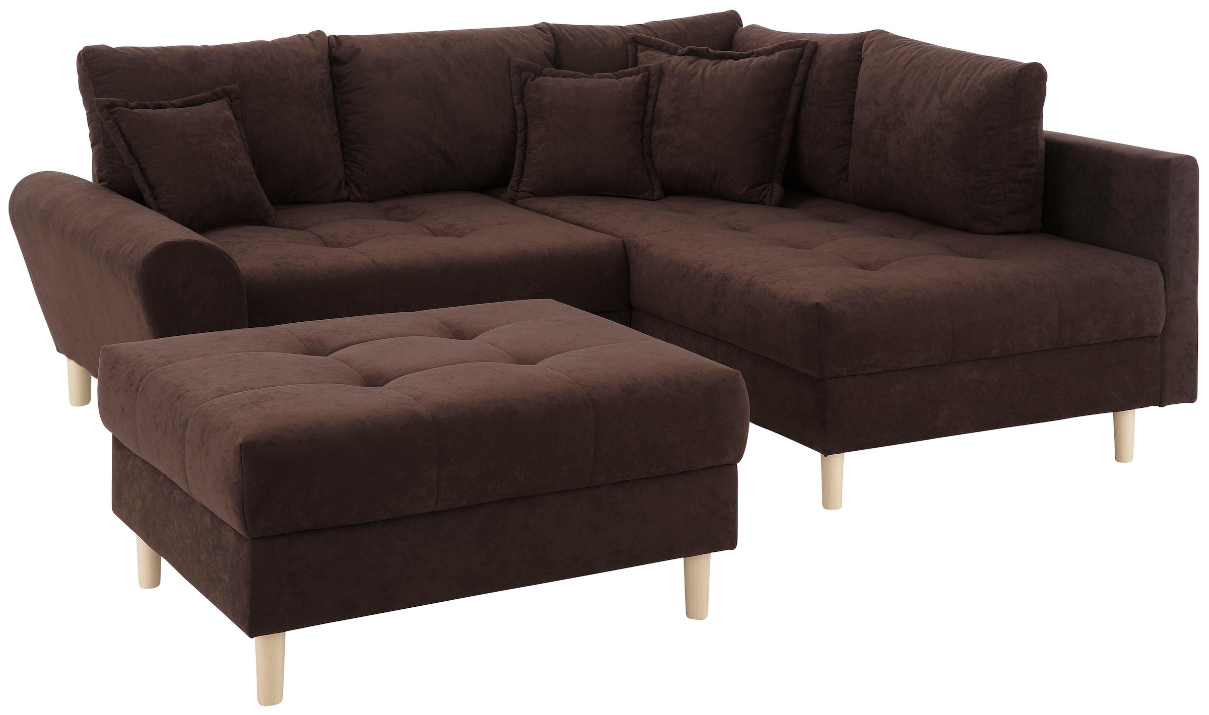 Home affaire Ecksofa »Rice L-Form, B: 223 cm« Set: Sofa & Hocker, mit 3 Zierkissen, Federkern