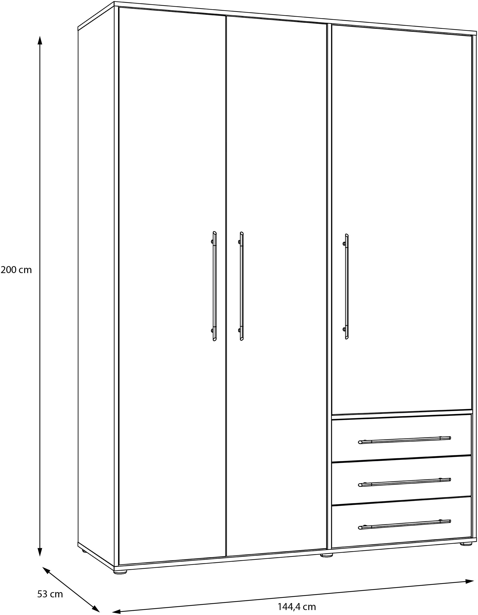 FORTE Armoire à portes battantes »Kleiderschrank,zeitloses Design,3 türig« beaucoup d'espace de rangement, tiroirs, poignées en barre, Made in Europe