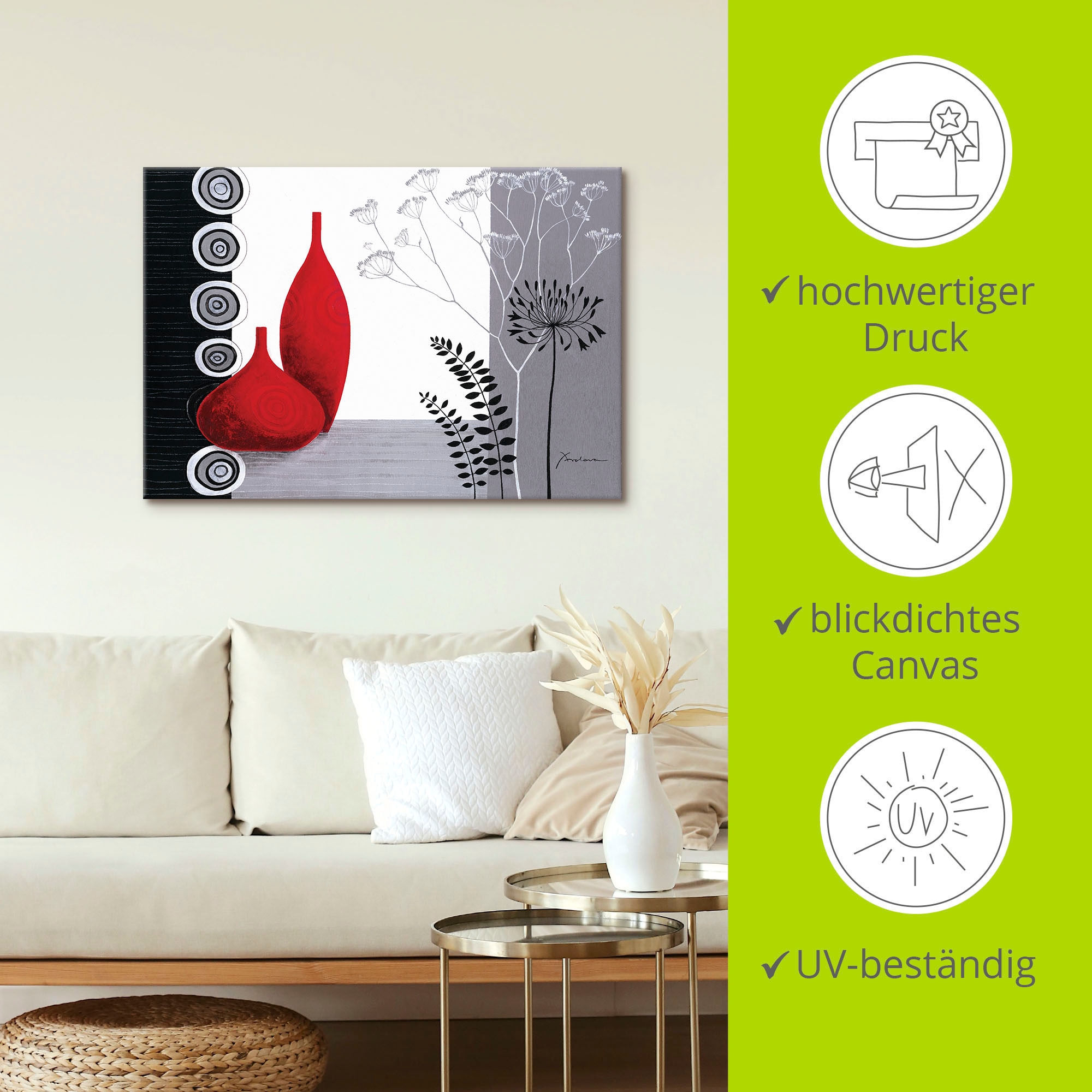 Artland Tableau sur toile »Rote Vasen« 1 cuis tlg. auf Holzrahmen gespannt