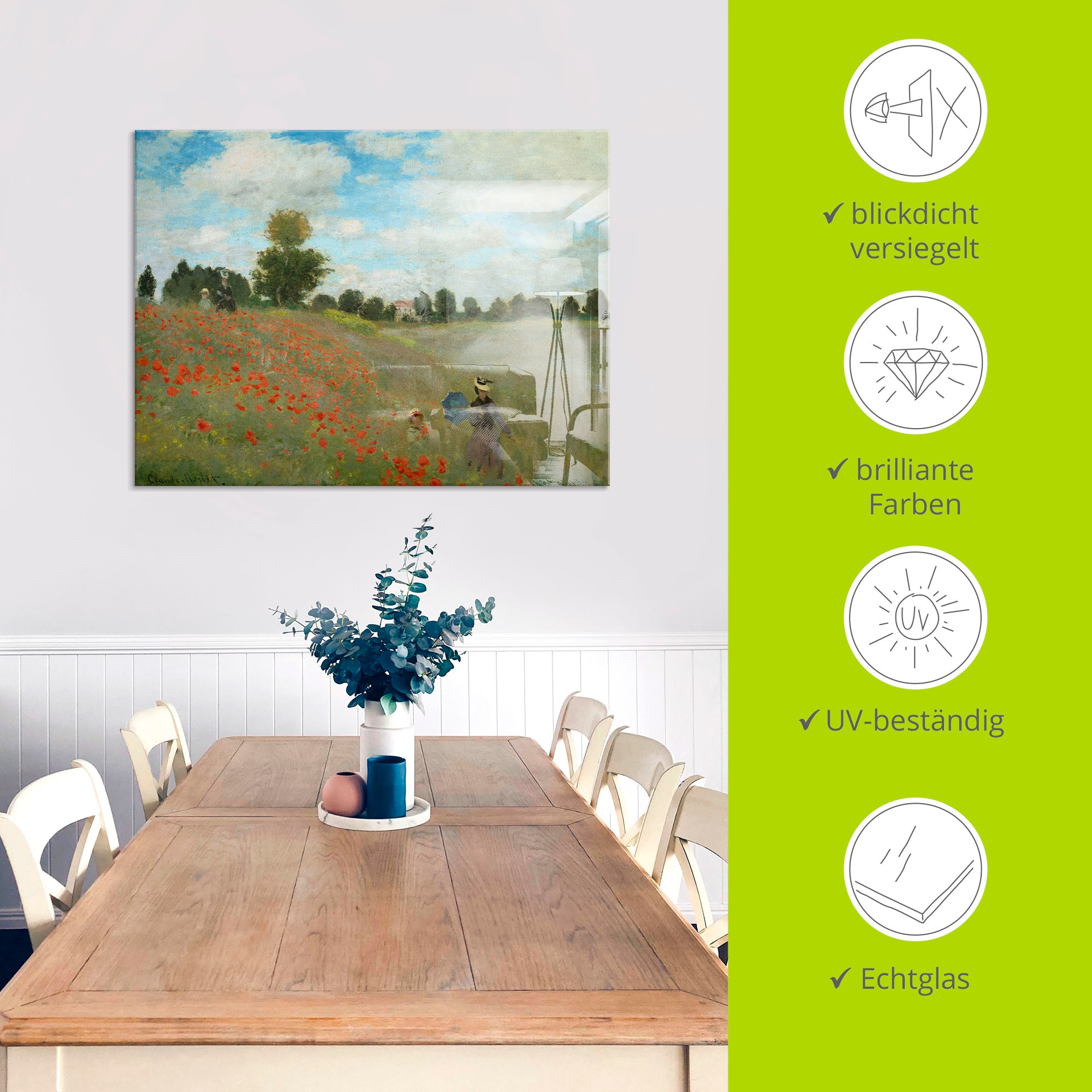 Artland Glasbild »Mohnfeld bei Argenteuil. 1873« Blumen 1 Stk. tlg. in verschiedenen Grössen