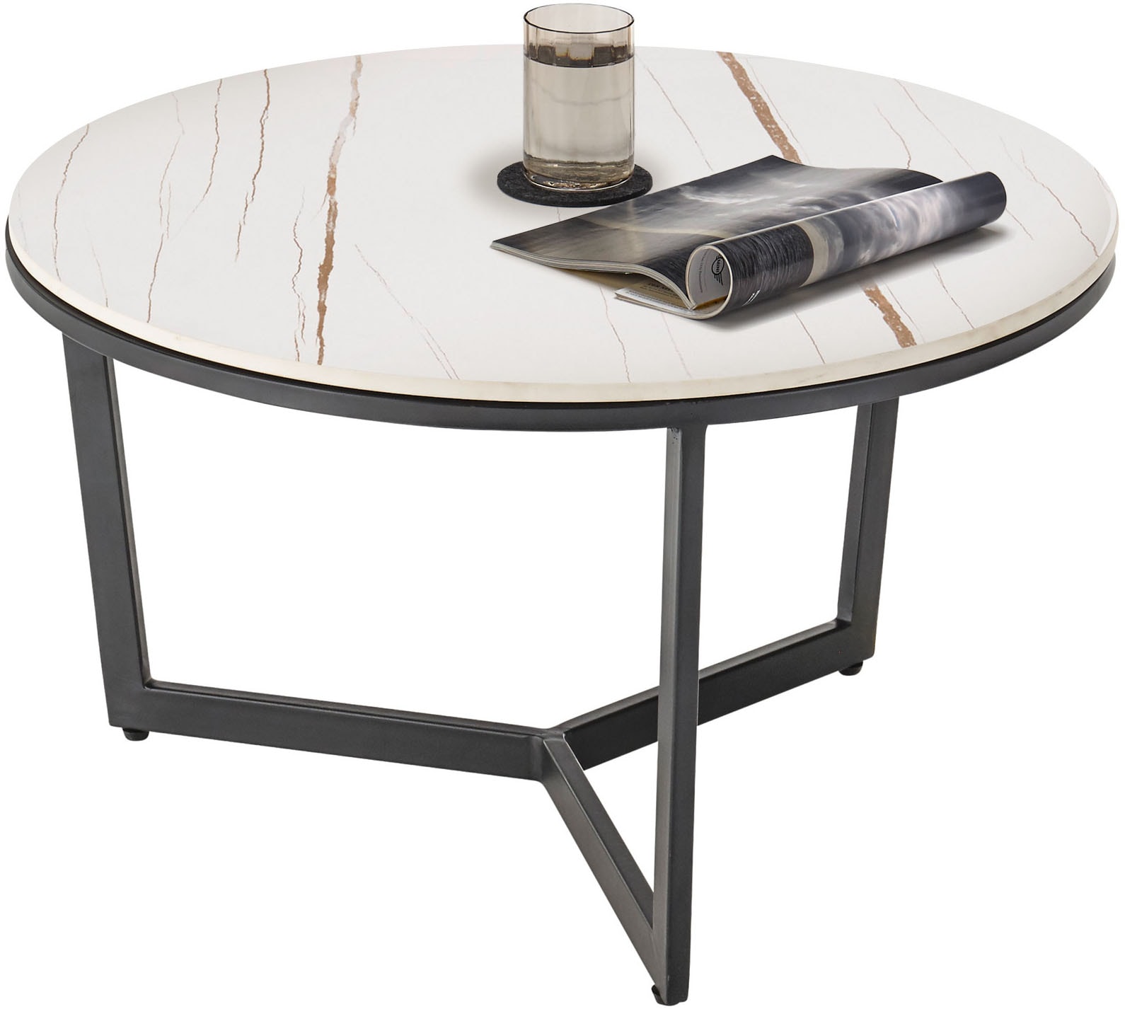 Stolkom Table basse »HARPER 2« rund Keramik, Tisch-Platte marmorisiert