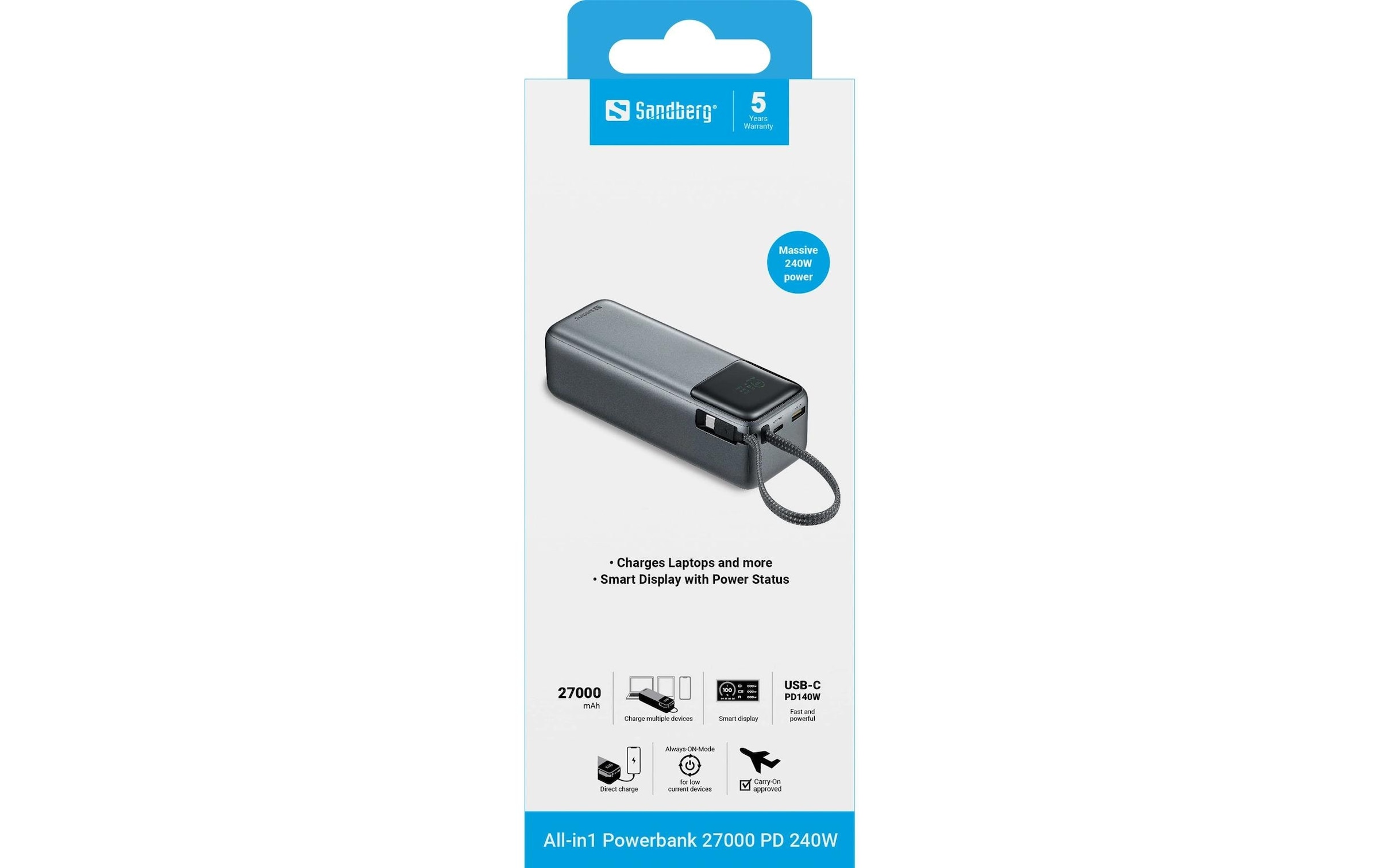 Sandberg Banque d'énergie »All-in-1 Grau 27000 mAh«