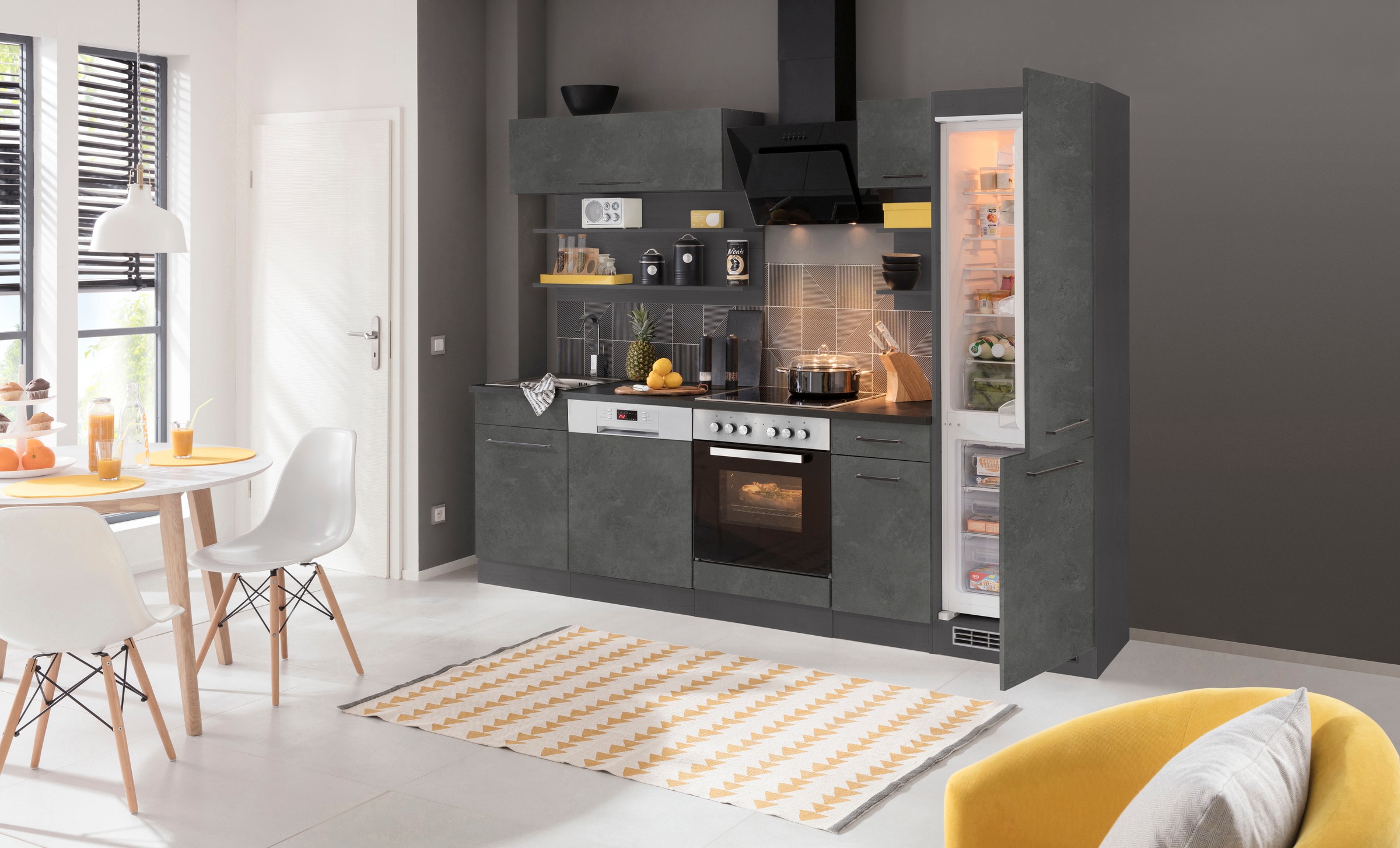 KOCHSTATION Küchenzeile »KS-Tulsa« ohne E-Geräte, Breite 270 cm, schwarze Metallgriffe, MDF Fronten