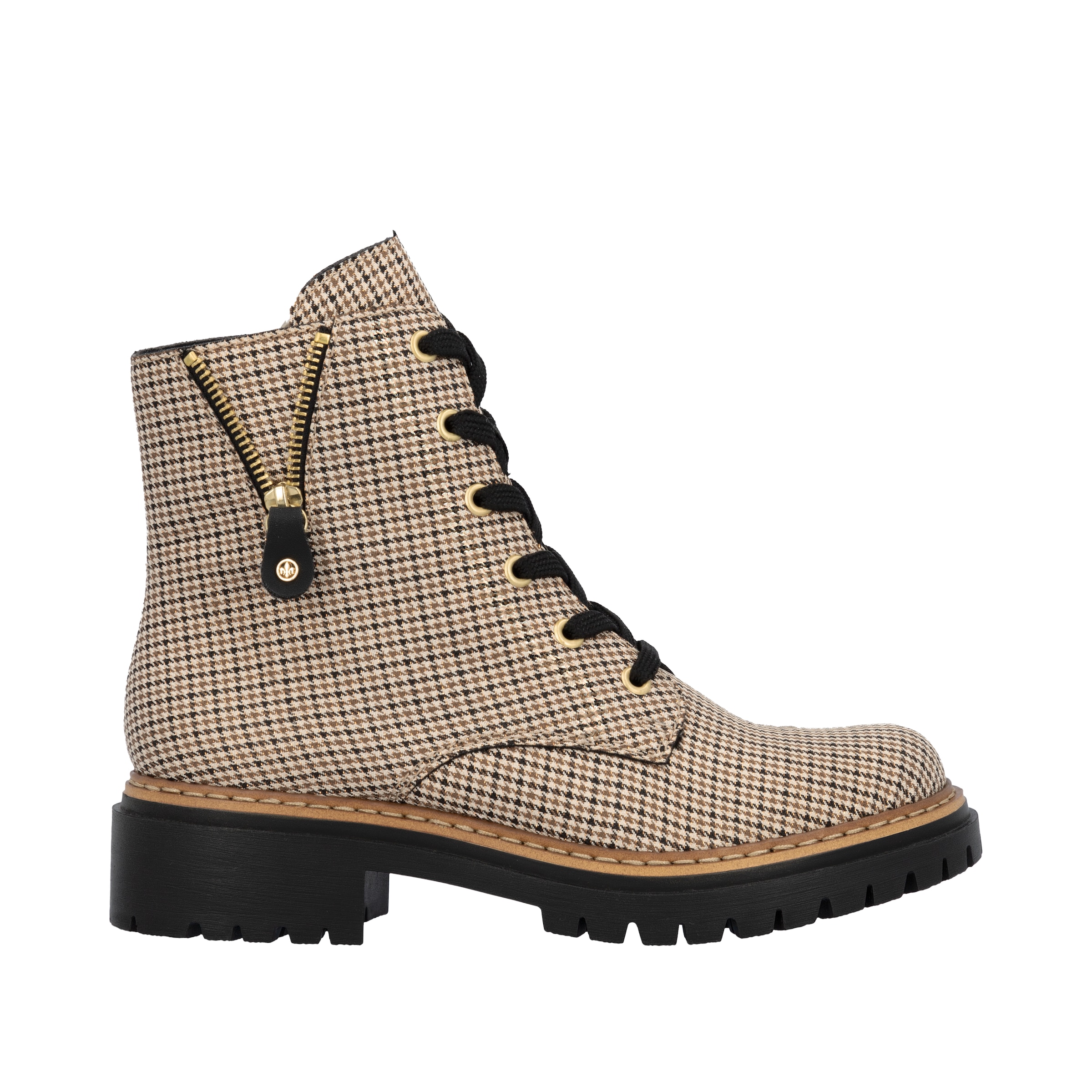 Rieker Schnürstiefelette  Schnürboots, Herbstboots, Profilsohle, Blockabsatz, im Pepita-Look
