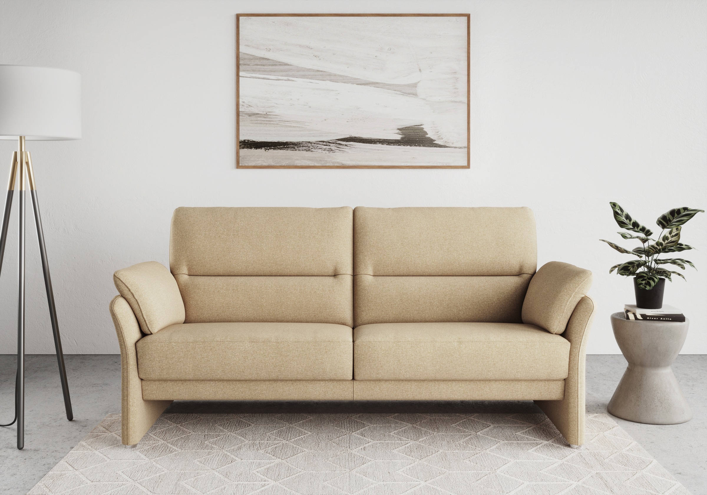 DOMO collection 2,5-Sitzer »Pina, schmale Armlehnen, mit Federkern, kompakt & elegant« Hoher Sitzkomfort, Feinstruktur, beige, Breite 199 cm