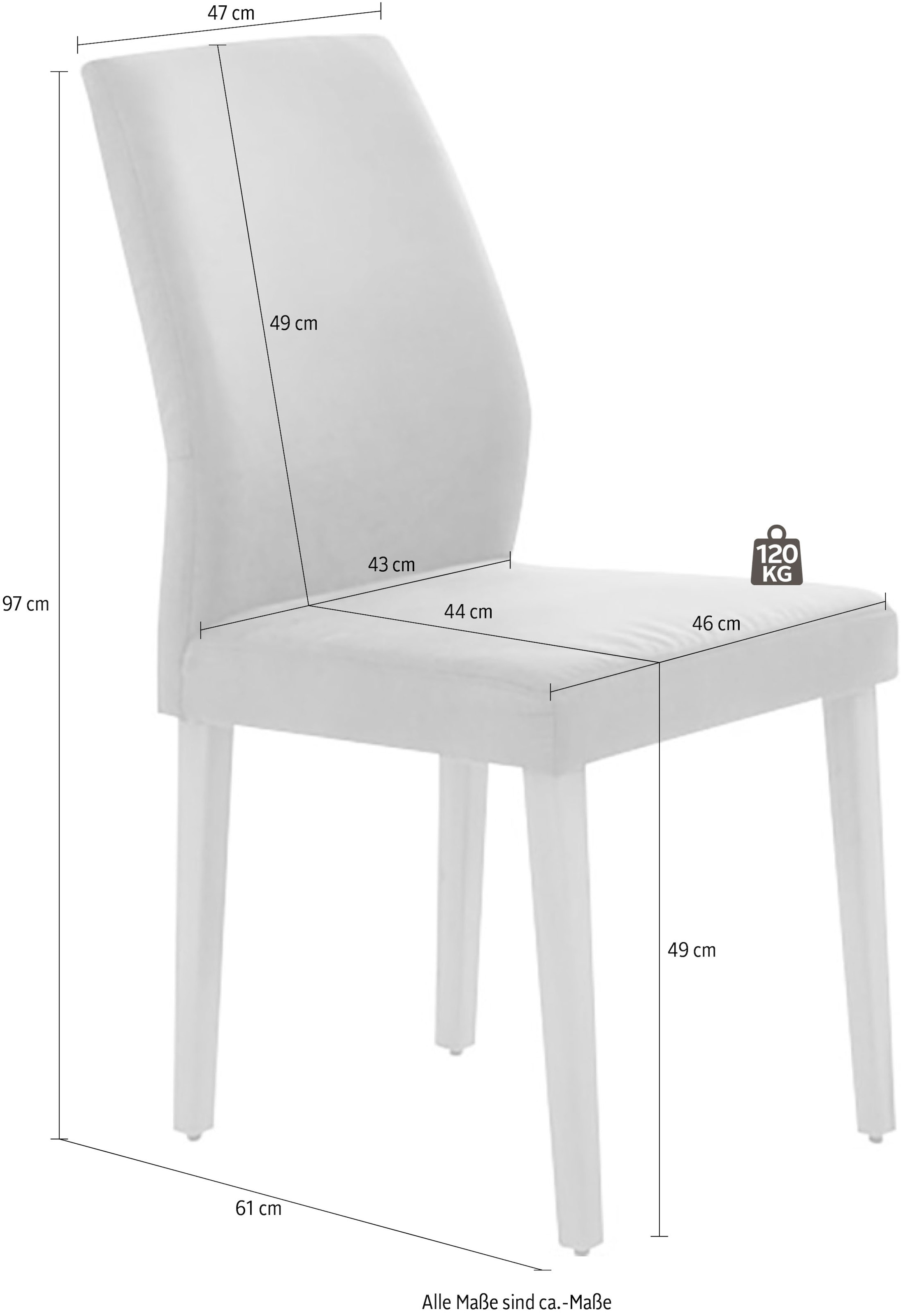 K+W Komfort & Wohnen Chaise à 4 pieds »6193« () avec pieds en bois massif chêne sauvage, dossier courbé