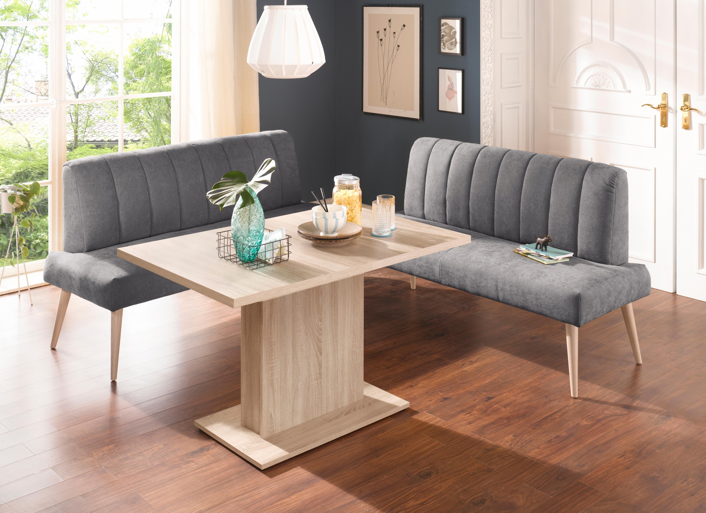 exxpo - sofa fashion Banc »Costa, moderne Rückensteppung, bequem und elegant, hoher Holzfuss« hochwertige Detailverarbeitung, Frei im Raum stellbar