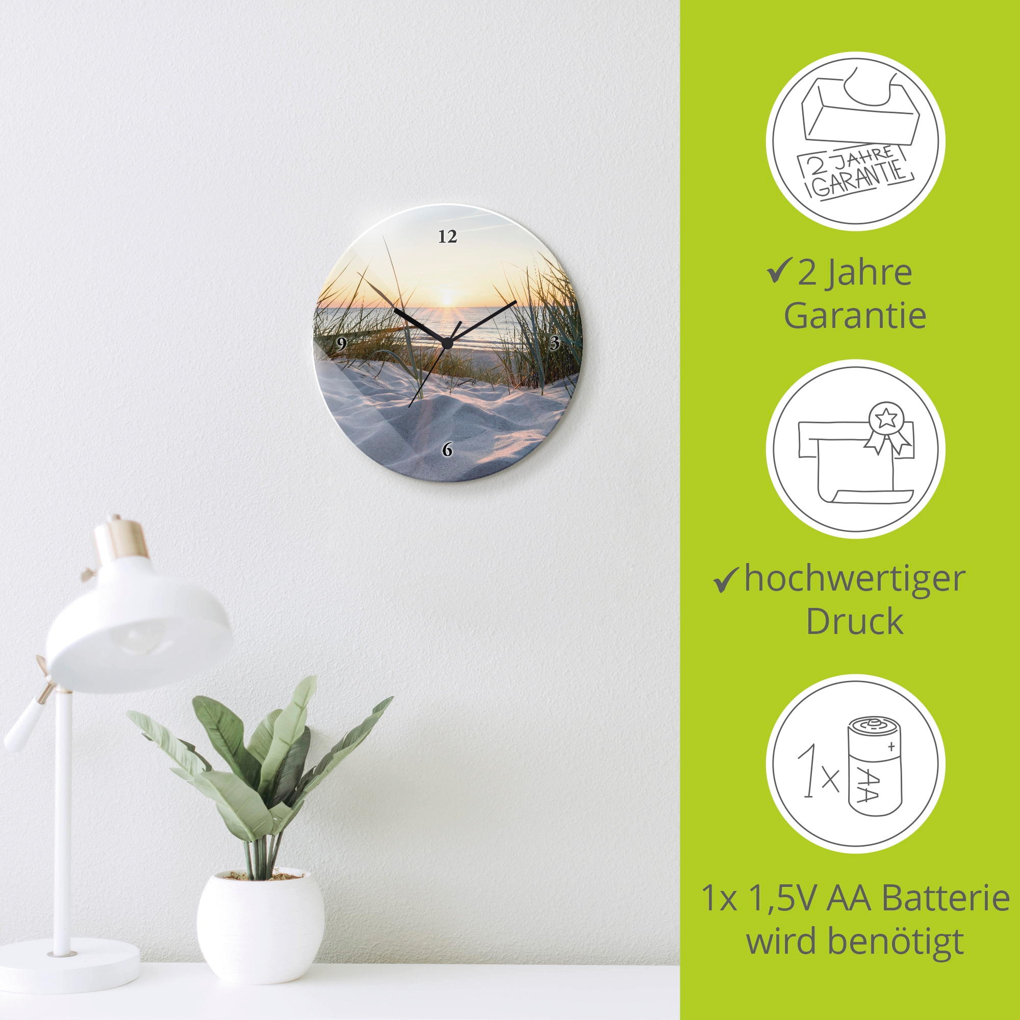 Artland Wanduhr »Ostseestrand« wahlweise mit  Quarz- oder Funkuhrwerk, lautlos ohne Tickgeräusche