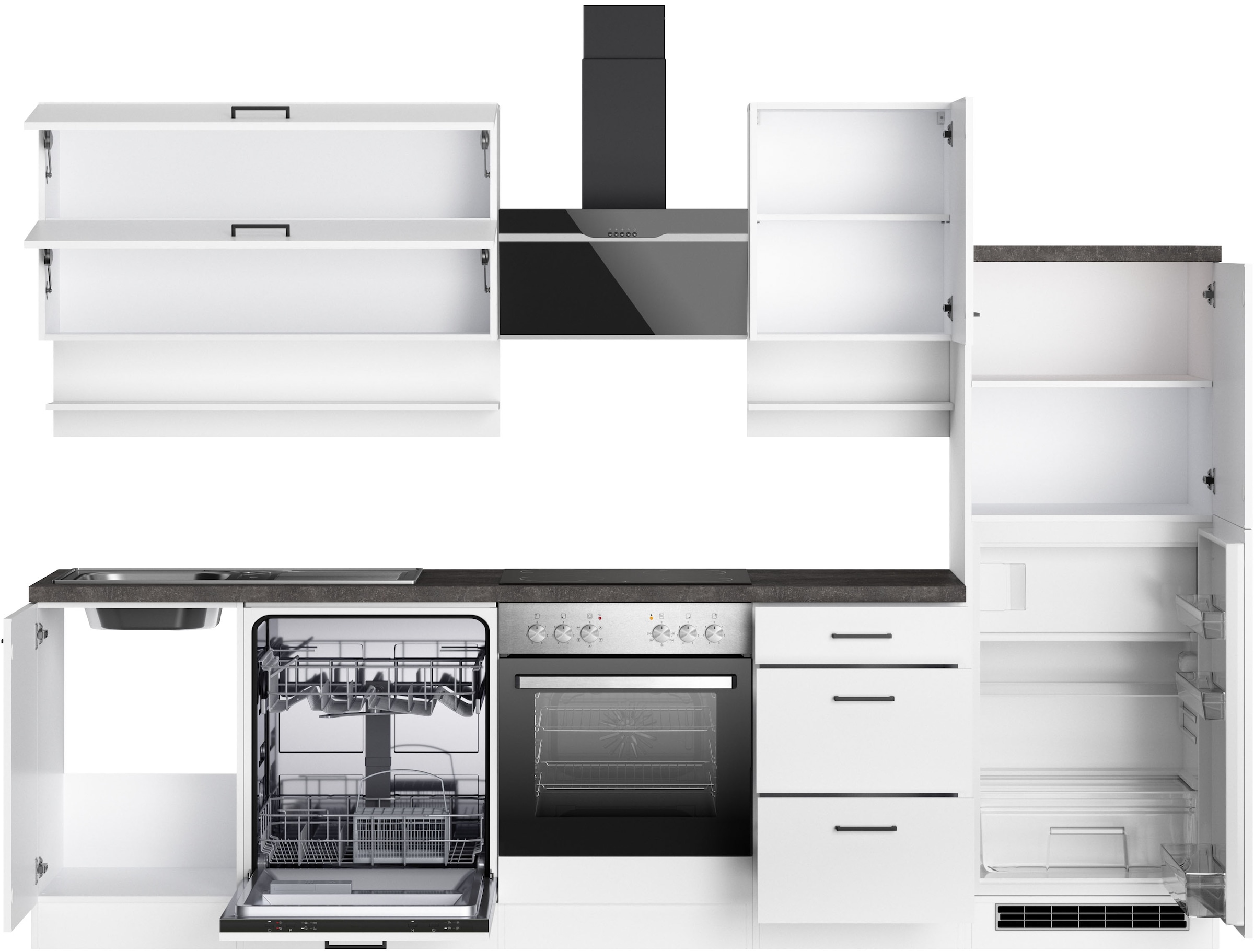 KOCHSTATION Kitchenette »KS-Frieda Breite 280 cm« au choix avec appareils électriques, avec plan de travail épais de 38mm
