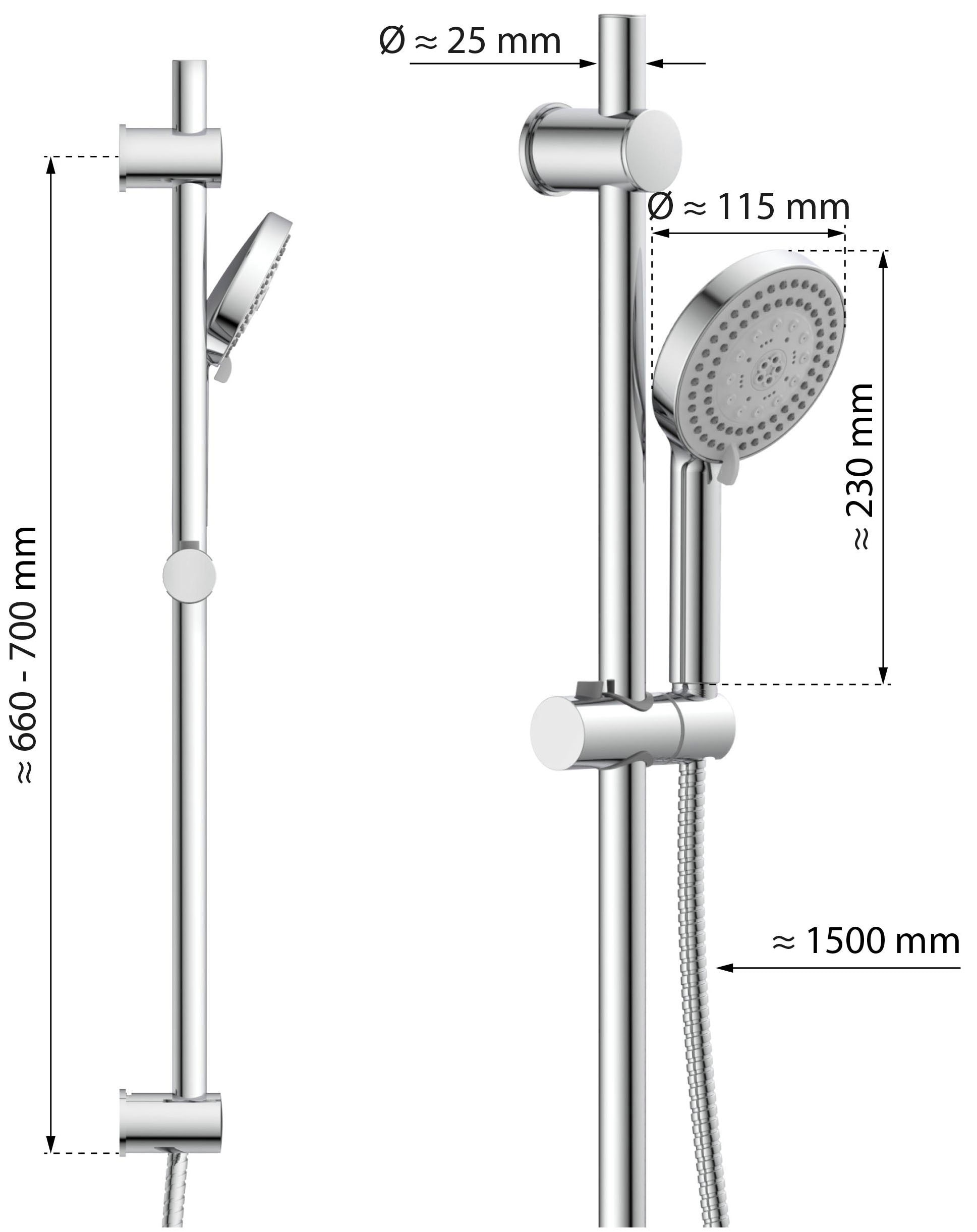 Eisl Stangenbrause-Set Duschkopf mit Schlauch und Halterung, Handbrause mit 8 Funktionen