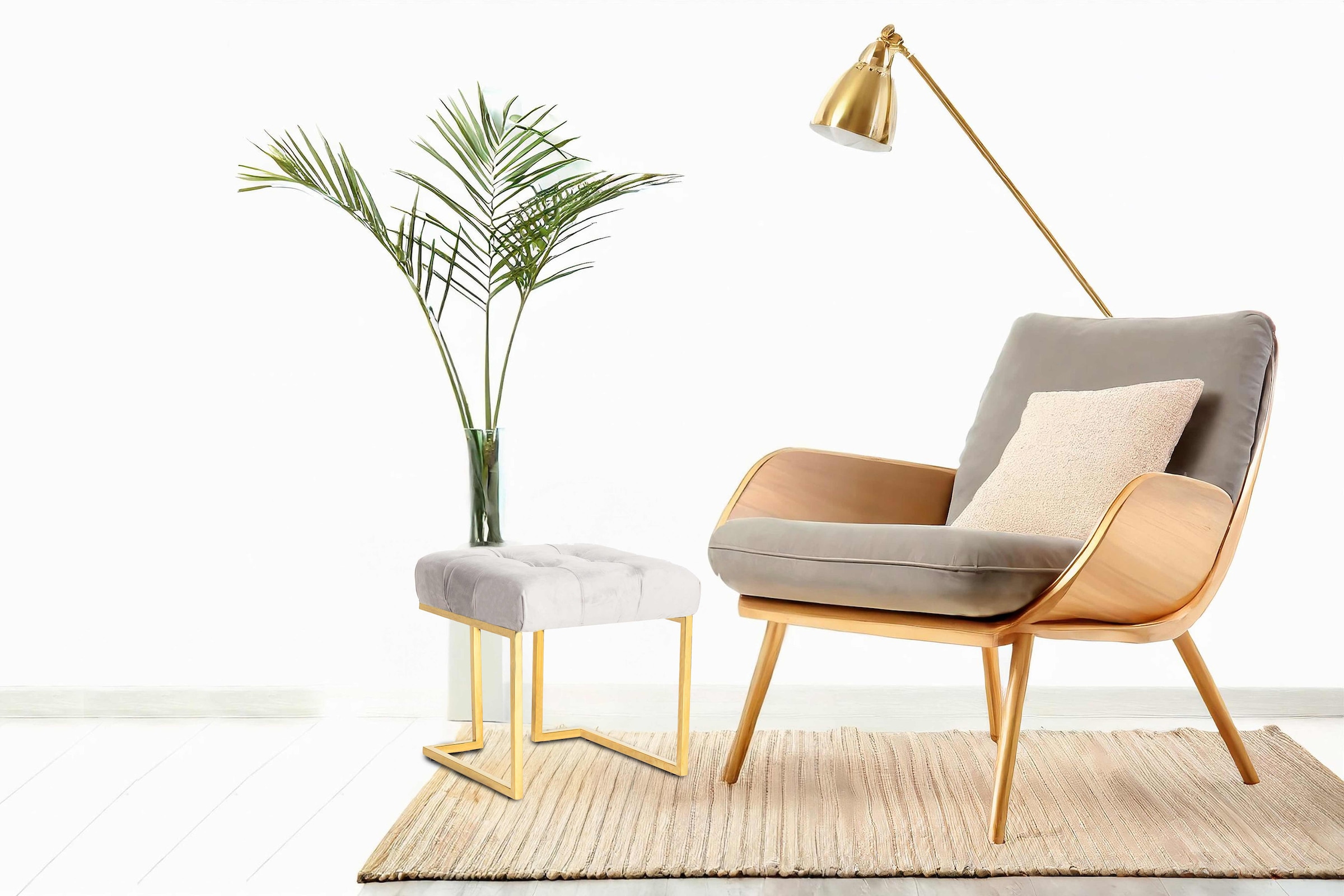 Kayoom Tabouret rembourré »Hocker Rarity 125, Edler Touch durch goldenes Gestell« 1 cuis tlg. carré, doux comme du velours, matelassé, avec boutons décoratifs, structure en acier inoxydable