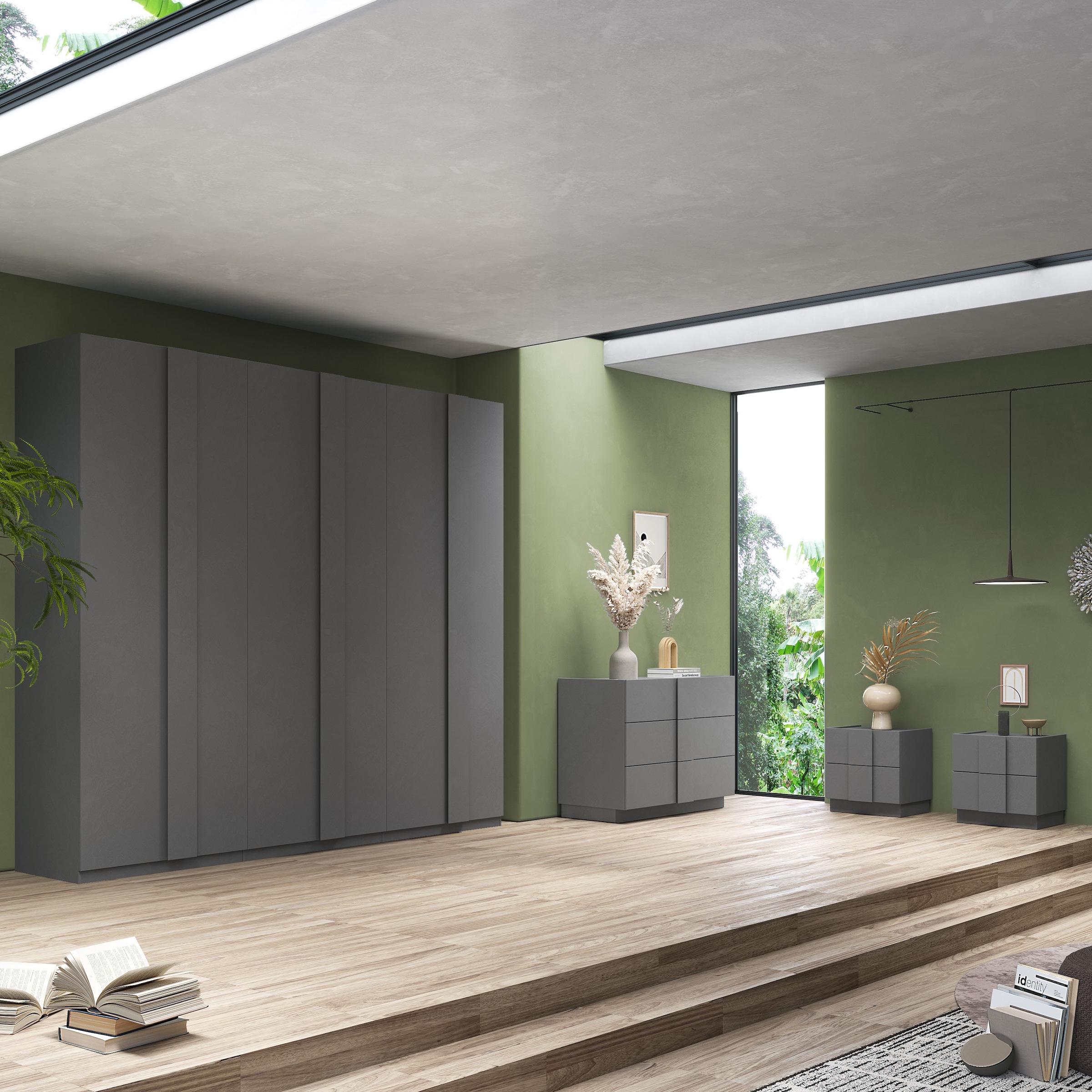 Home affaire Nachtschrank »Jupiter, Nachtkommode (2-St), Nachttisch, Nachtkonsole, 2 Schubladen« Spar-Set, 2 Stk. tlg. B/T/H 50/42/52 cm, moderne Griffblende, trendiges Steingrau, kompakt