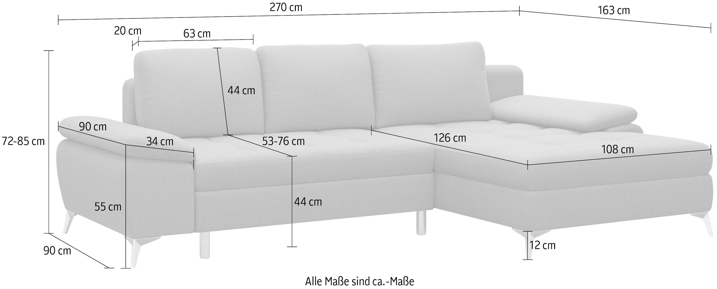 sit&more Canapé d'angle »Latigo L-Form« mit Recamiere, wahlweise mit Bettfunktion und Bettkasten