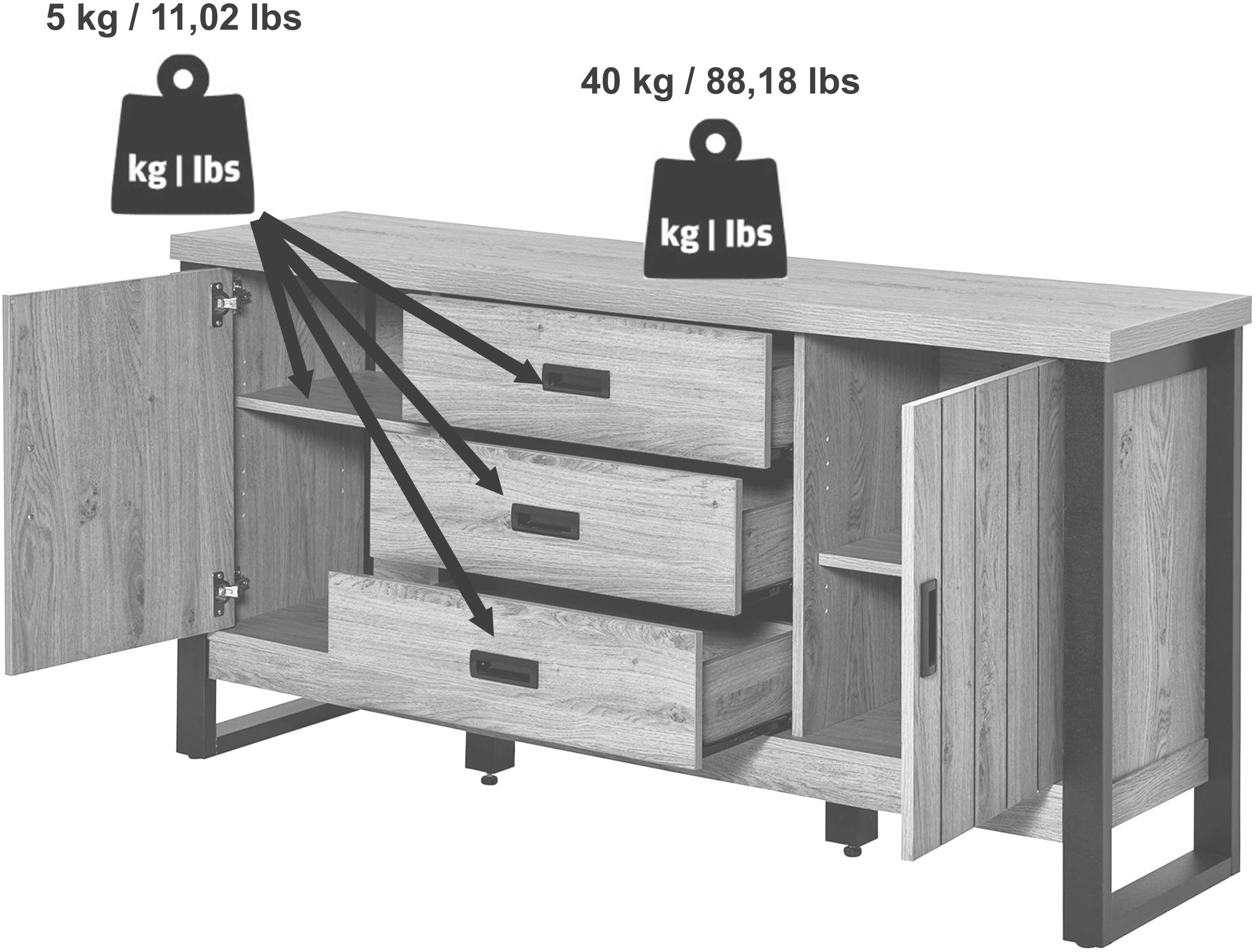 Jahnke Sideboard »RIVA SB 150« 1 Stk. tlg. Sideboard, 2 Türen & 3 Schubladen, Breite 153 cm