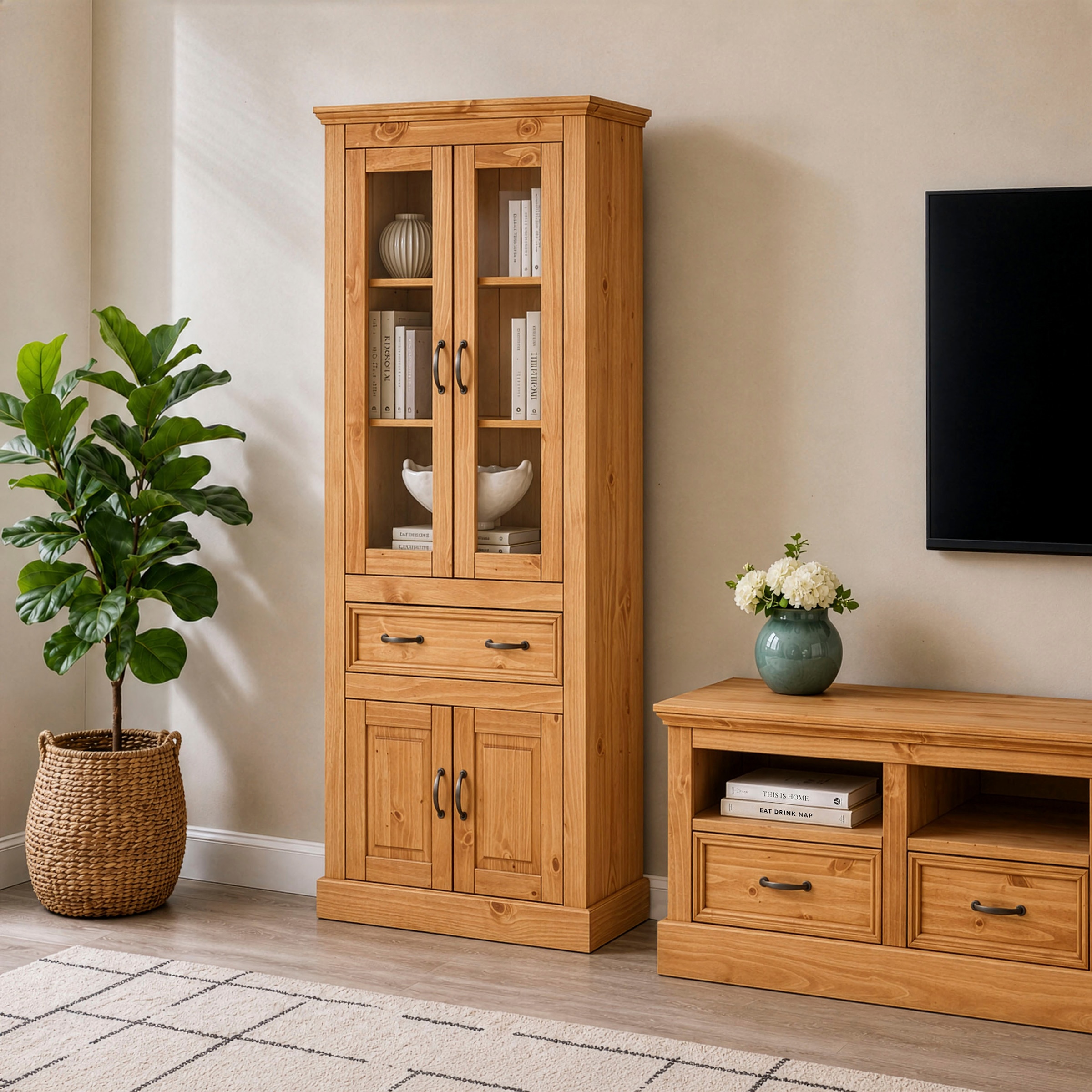 GOODproduct Vitrines »Selma Hochschrank mit 4 Türen, 2 davon mit Glaseinsatz und 1 Schublade« hauteur 180 cm (2 portes)
