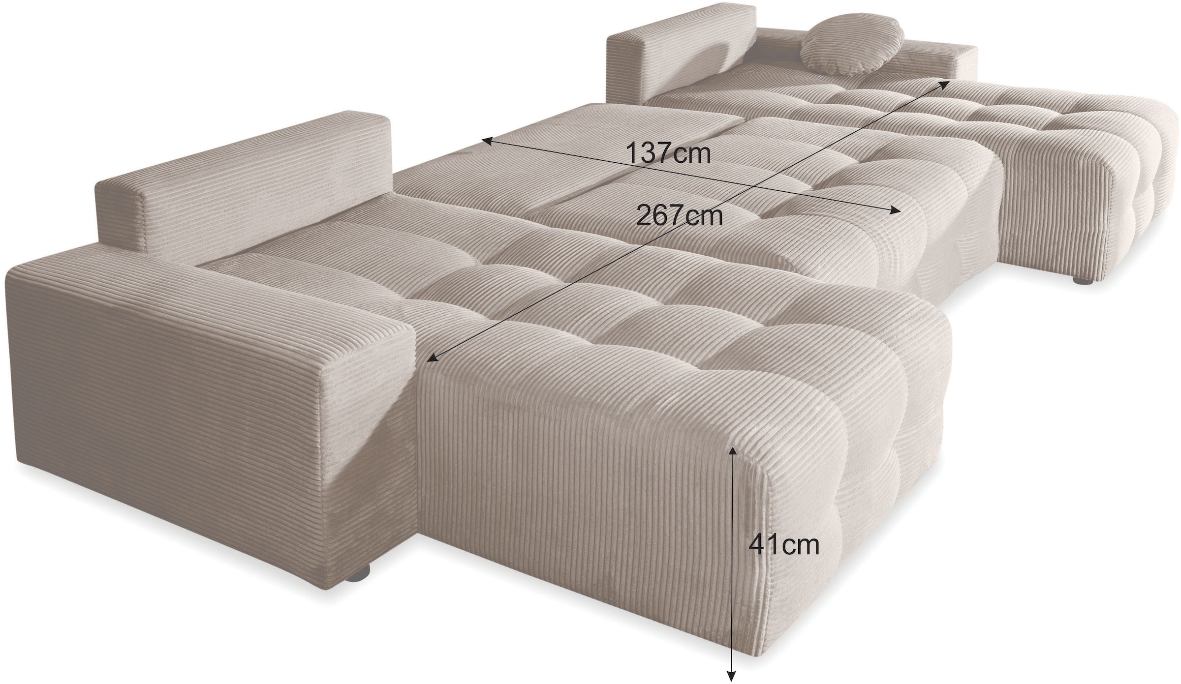 GOODproduct Wohnlandschaft »Jessy U-Form, B: 313 cm, in Cord & weiteren Bezügen« Schlaffunktion, Bettkasten, Tonnentaschenfederkern-Polsterung