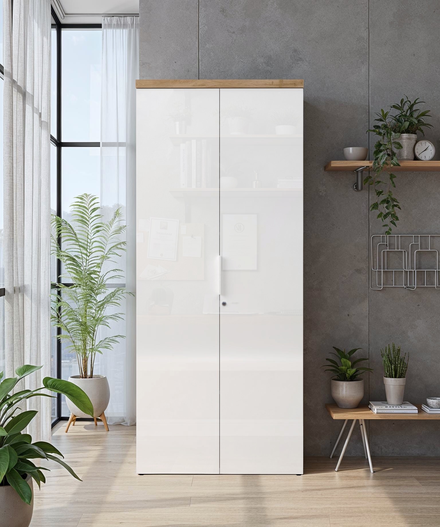 Home affaire Aktenschrank »Easy B/H 81/193 cm, Büroschrank, Mehrzweckschrank mit 2 Türen« abschliessbar, 4 Böden, Metallgriffe, Top 38 mm stark
