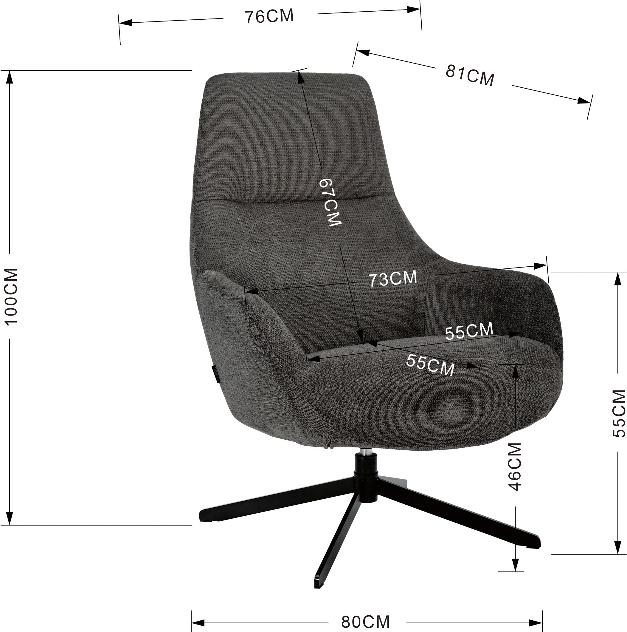 INOSIGN Drehsessel »CLARINDA moderner Ohrensessel drehbar, TV-Sessel, Relaxsessel« 360-Grad drehbar, robustes Metallgestell,