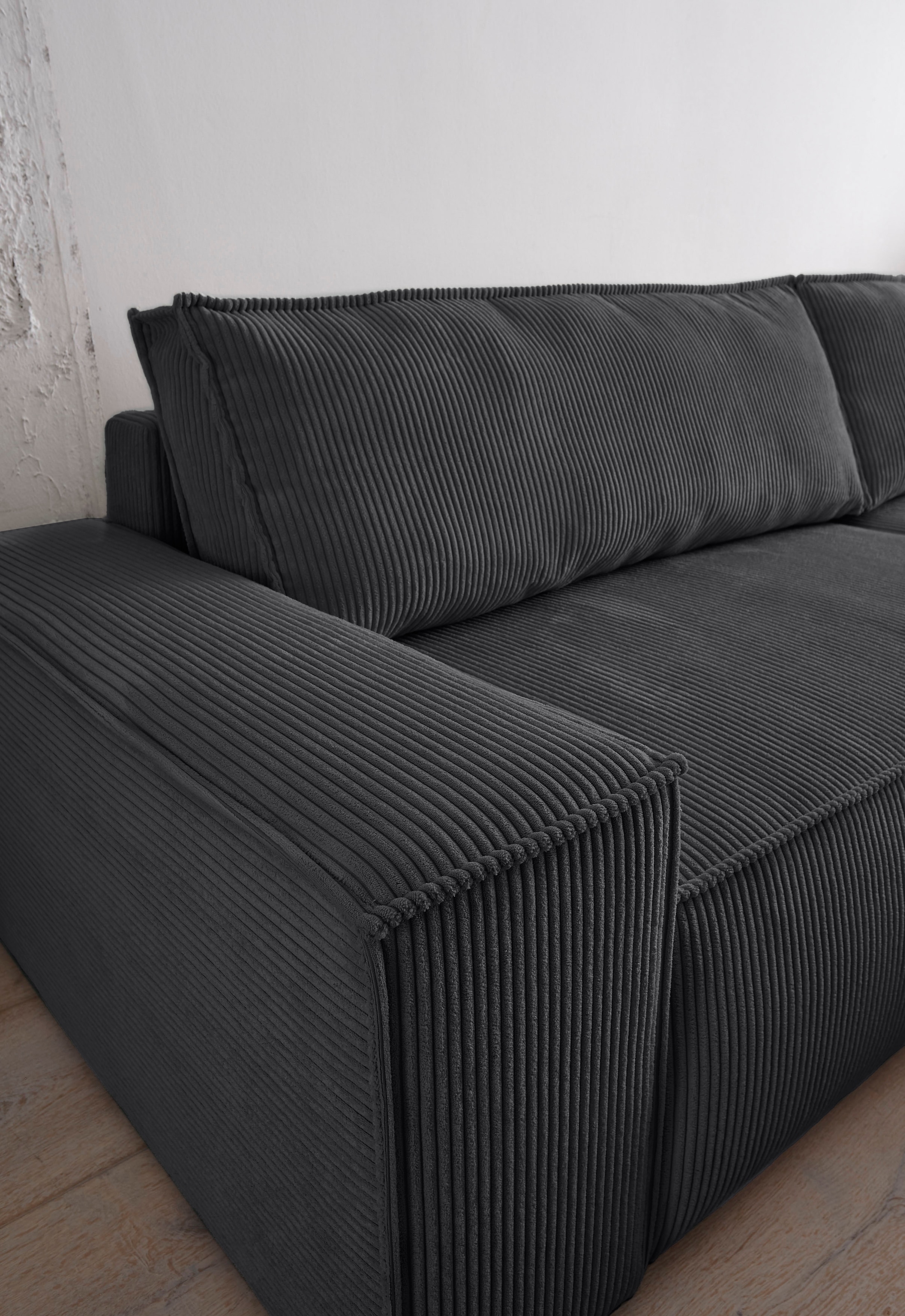 Home affaire 3-places »SHERWOOD Schlafsofa (257cm) Cord, Samtvelours, Vintage-Lederoptik« Schlaffunktion mit Bettkasten (ca. 136/200cm)