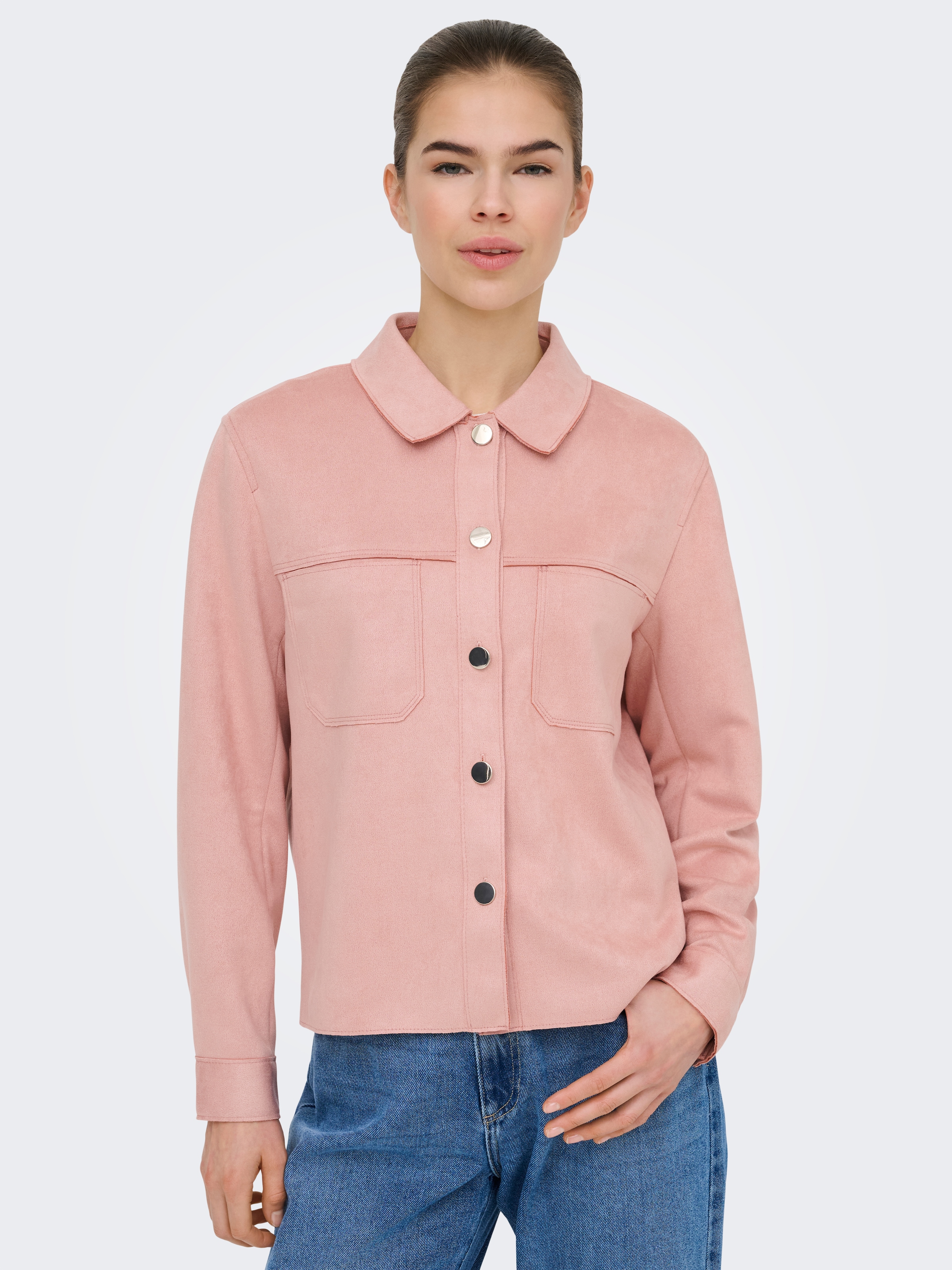 ONLY Blouse chemise »ONLMIRA L/S FAUX SUEDE SHIRT PNT« mélange de matériaux, coupe régulière