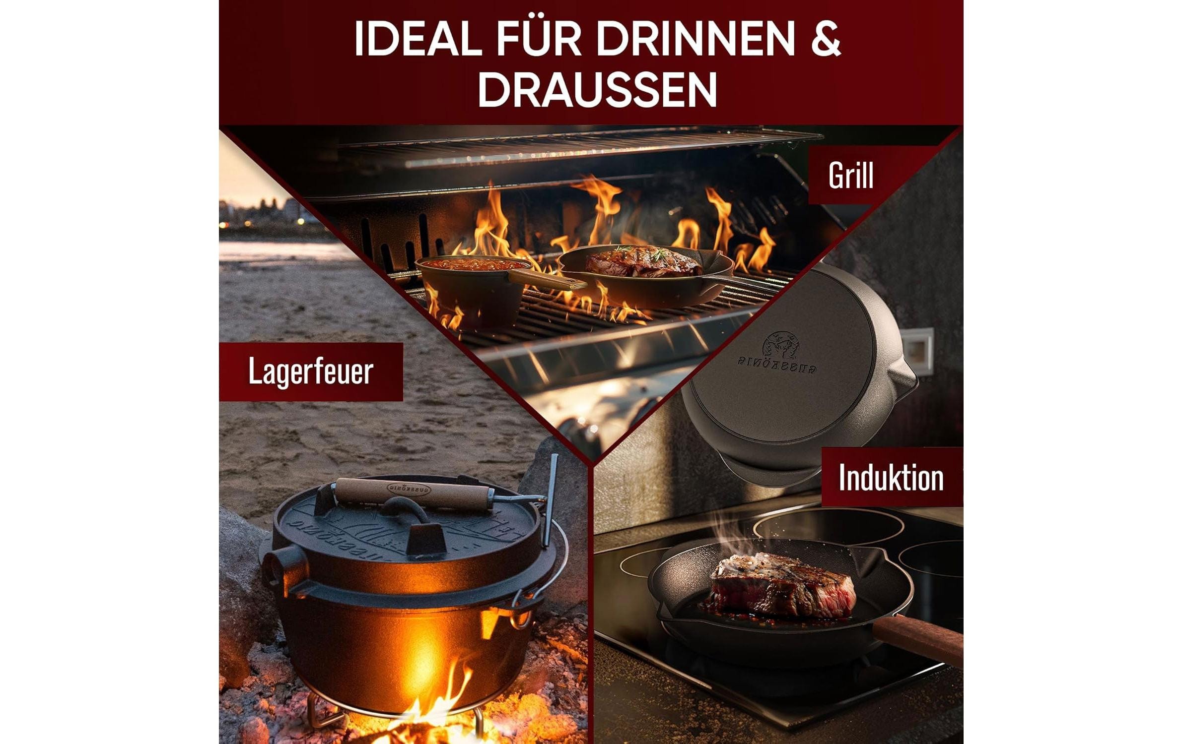   Grilltopf »Gusskoenig Gusseisen Set Holzbox 8-teilig« Gusseisen 8 Stk. tlg.