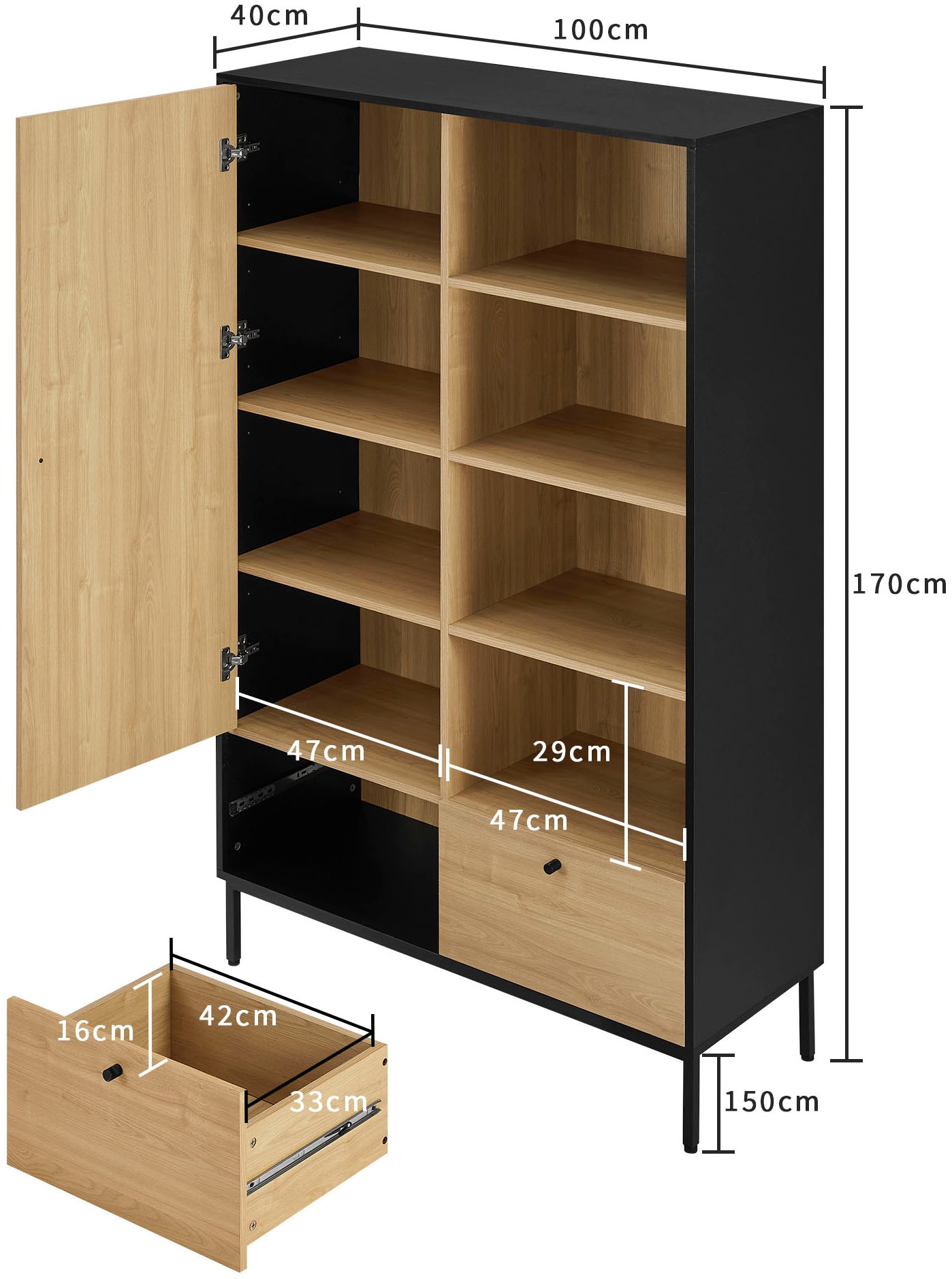 GOODproduct Highboard »Tayler« pflegeleichte Melaminoberfläche, Metallgestell, Breite 100 cm