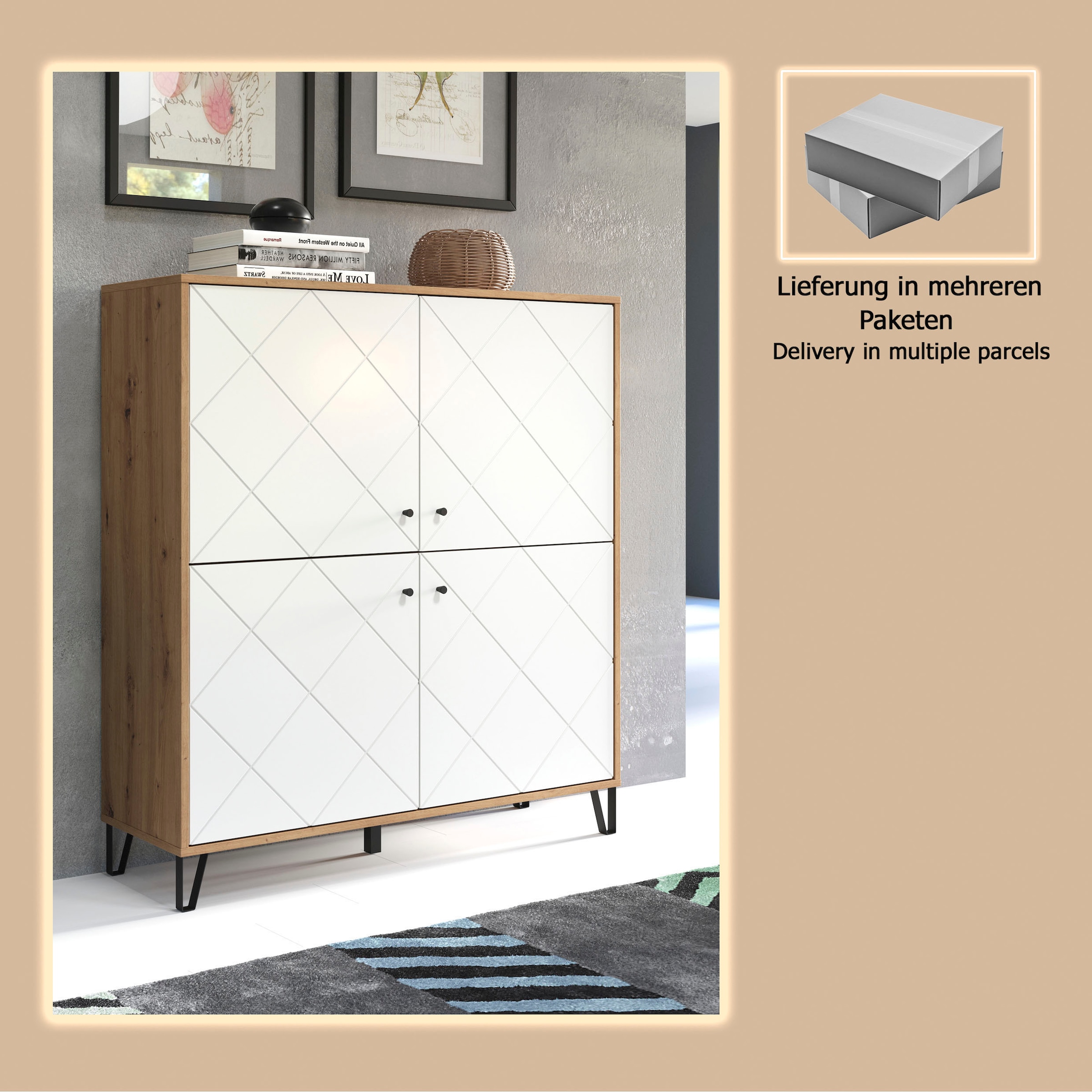 Home affaire Highboard »Tarragona« Highboard mit 4 Türen & Soft-Close - (B/T/H) 123/40/136 cm