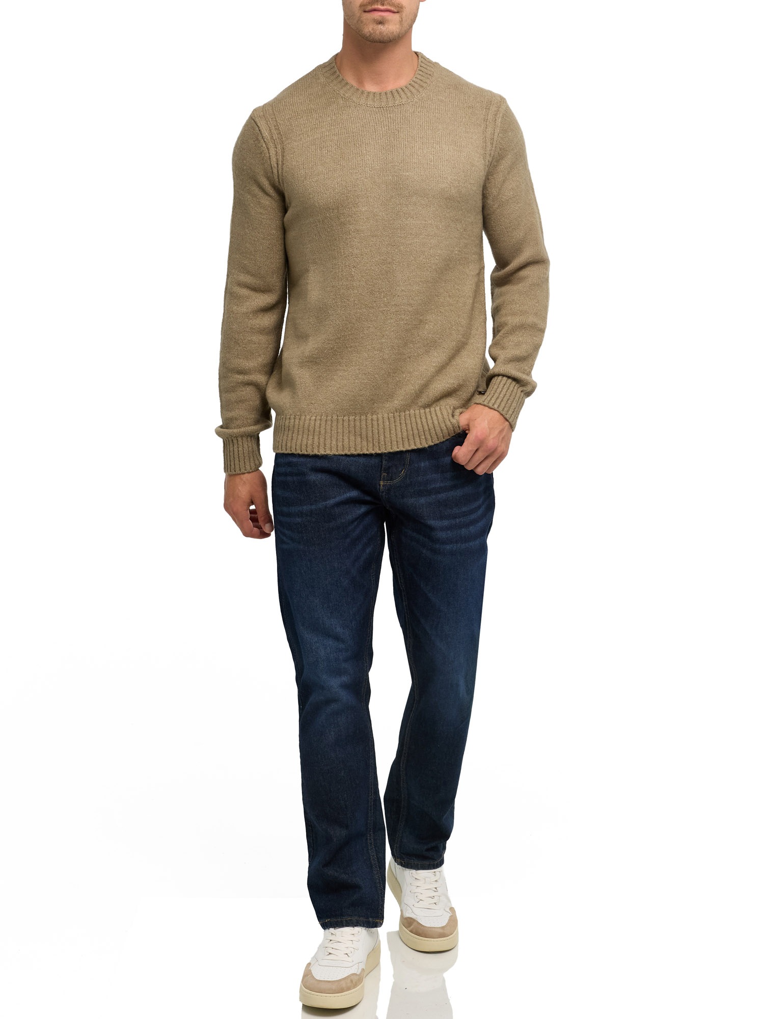 Indicode Rundhalspullover »INVestdale o-neck« Materialmix, regular fit