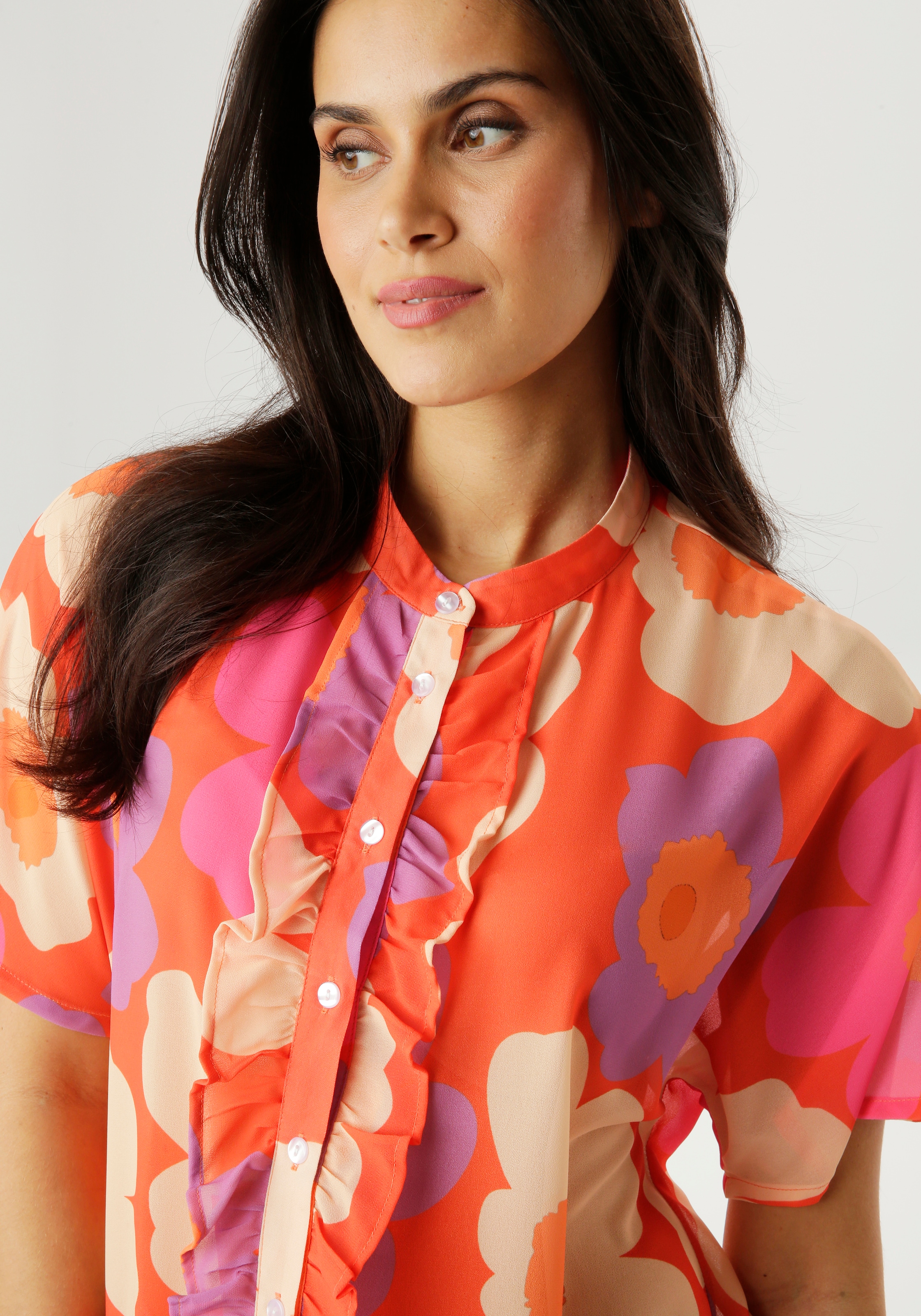 Aniston SELECTED Blouse en mousseline kleiner Stehkragen und längs verlaufende Volants - NEUE KOLLEKTION