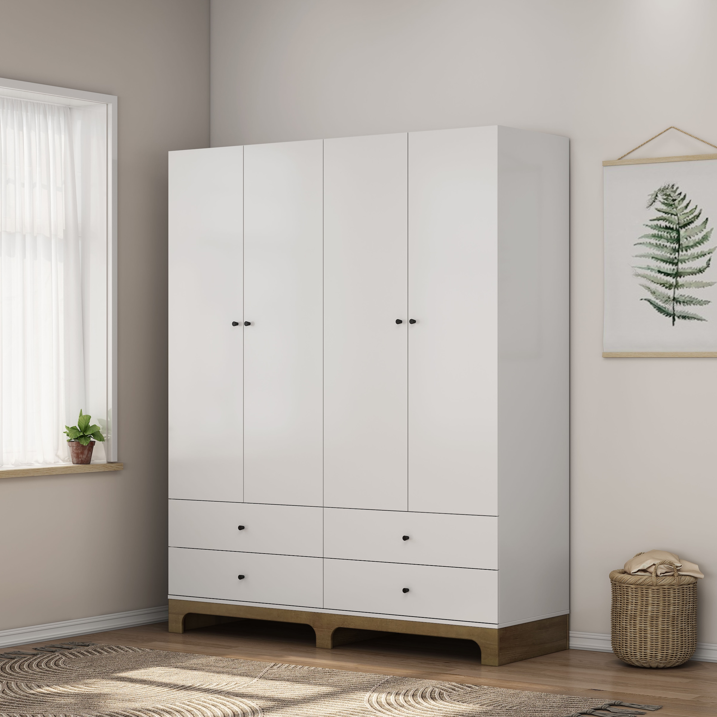 GOODproduct Kleiderschrank »Oslo Schlafzimmerschrank Garderobe weiss Landhaus« Schlafzimmerschrank mit 4 Türen und 4 Schubladen, Breite 160cm