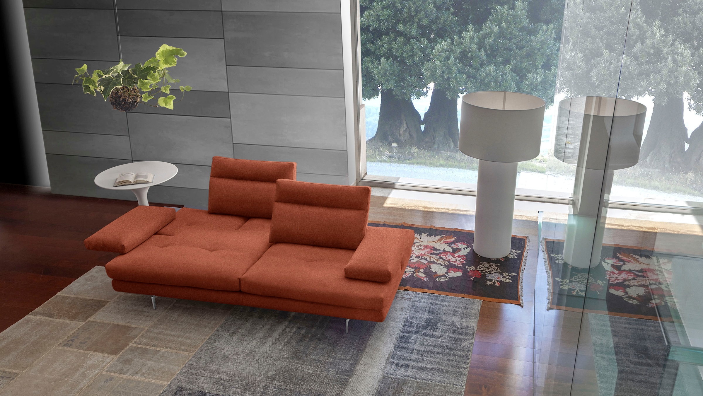 CALIA ITALIA 3-Sitzer »Toby Wing, 208 cm breit, Designsofa mit hohem Sitzkomfort« inklusive Sitztiefenverstellung, Füsse in Chrom glänzend