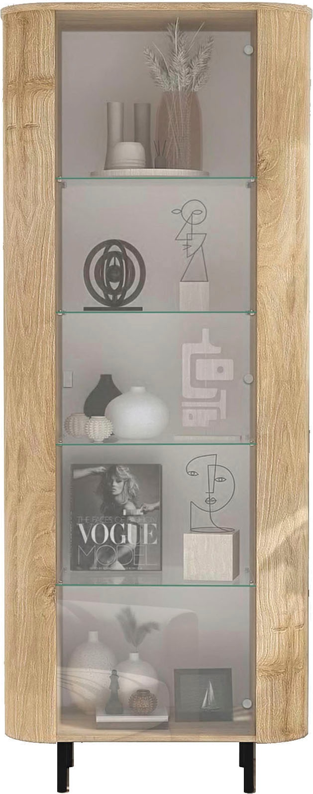 Home affaire Vitrines »Murano, Standvitrine H 200 cm, B 80 cm, 1 Tür, Vitrinenschrank« Formgebogenes MDF, Stirnseiten mit Rundung, Metallfüsse, stilvoll