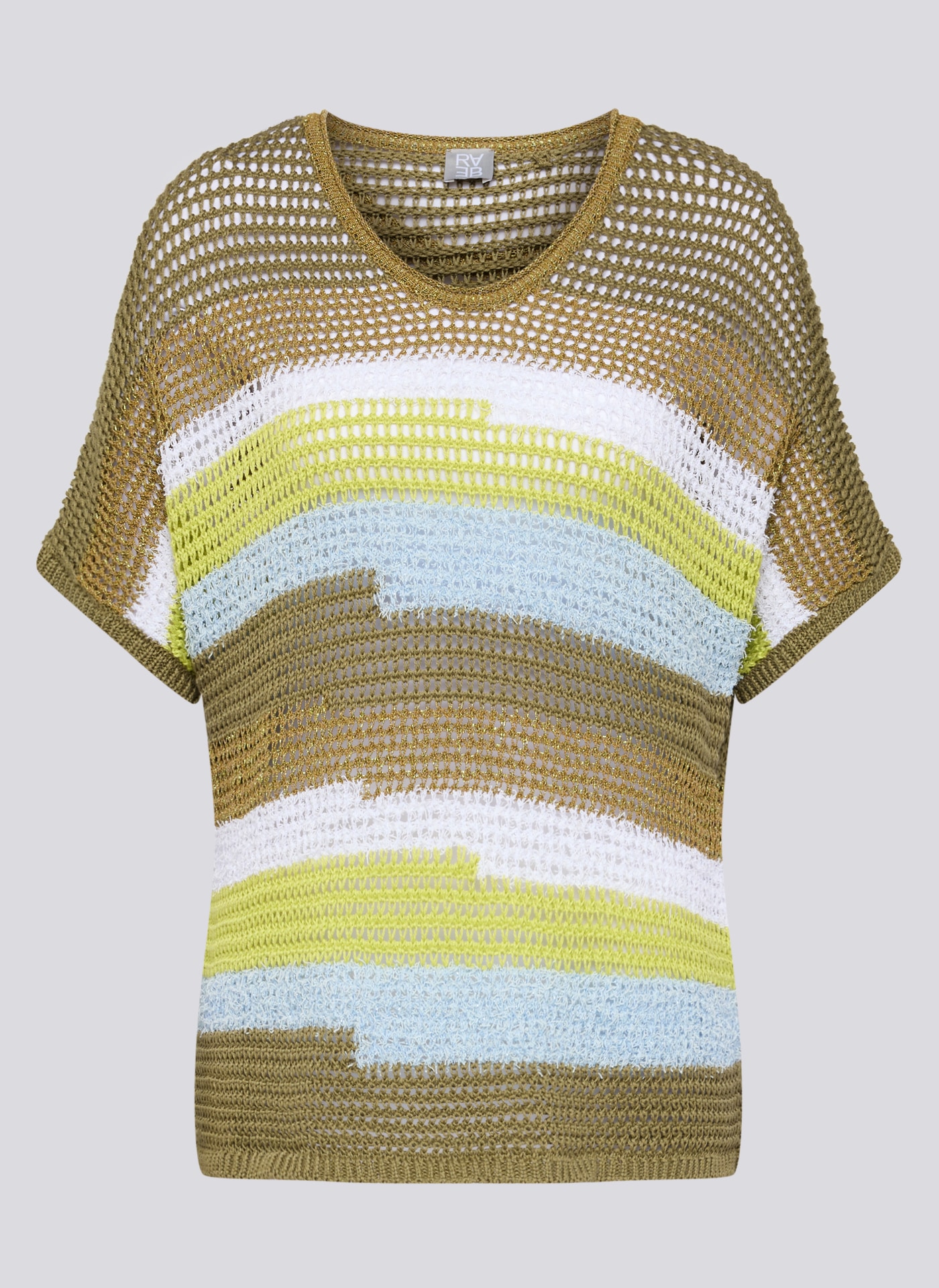 Rabe Pull en tricot Halbarm mit Colorblocking-Streifen und im Häkel-Look