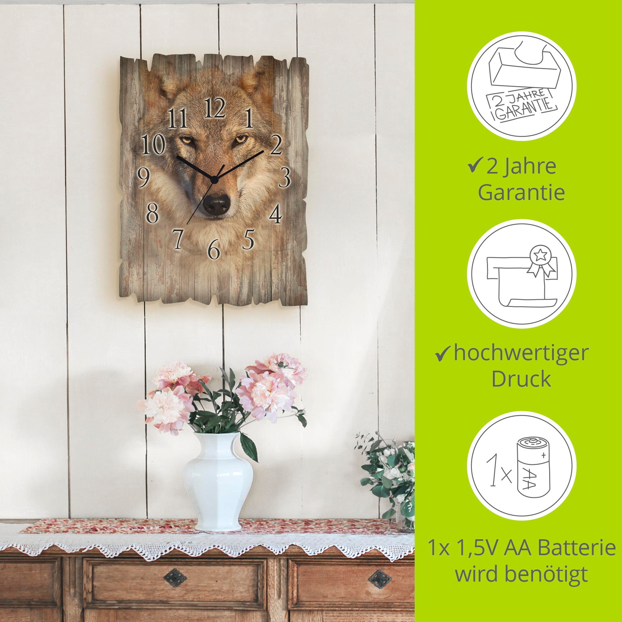 Artland Horloge murale »Wolf« wahlweise mit  Quarz- oder Funkuhrwerk, lautlos ohne Tickgeräusche