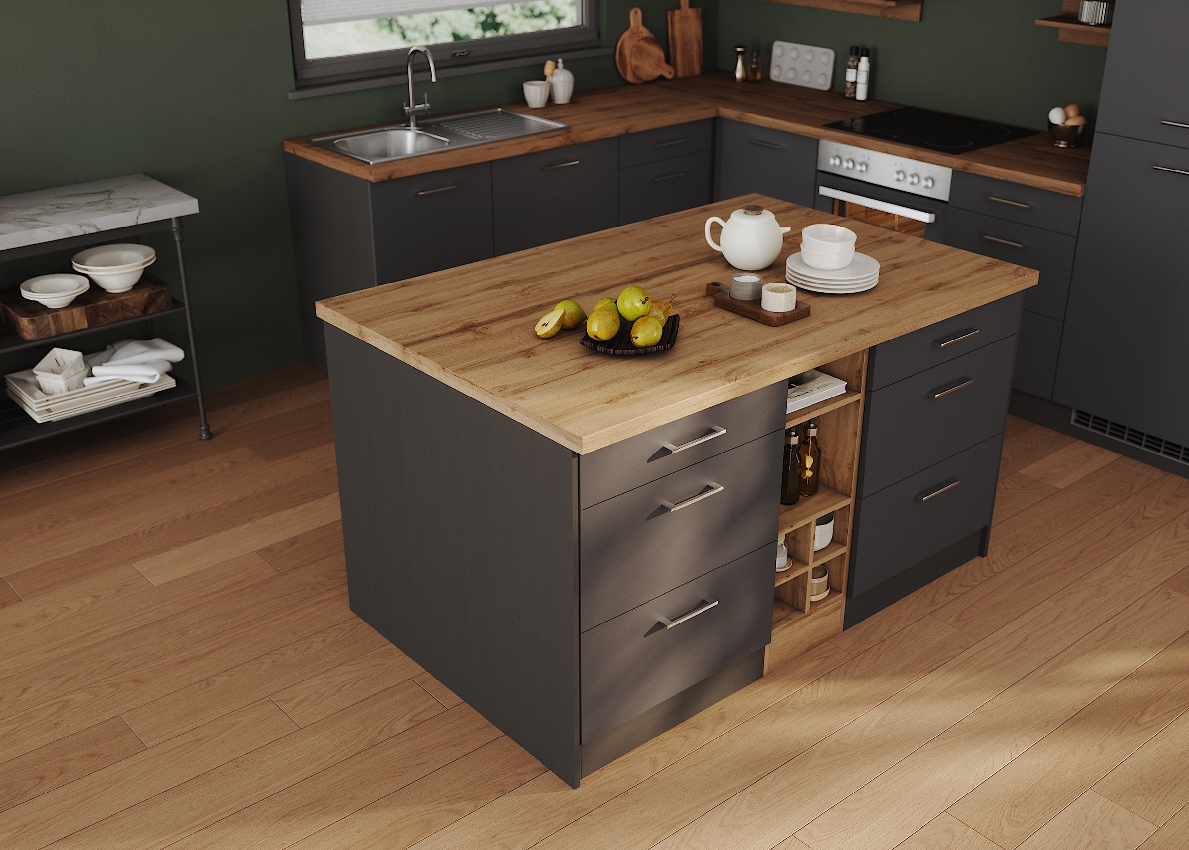 KOCHSTATION Ilot de cuisine »KS-Milan« dimensions 153/100 cm, beaucoup d’espace de rangement, lieu central : cuisine