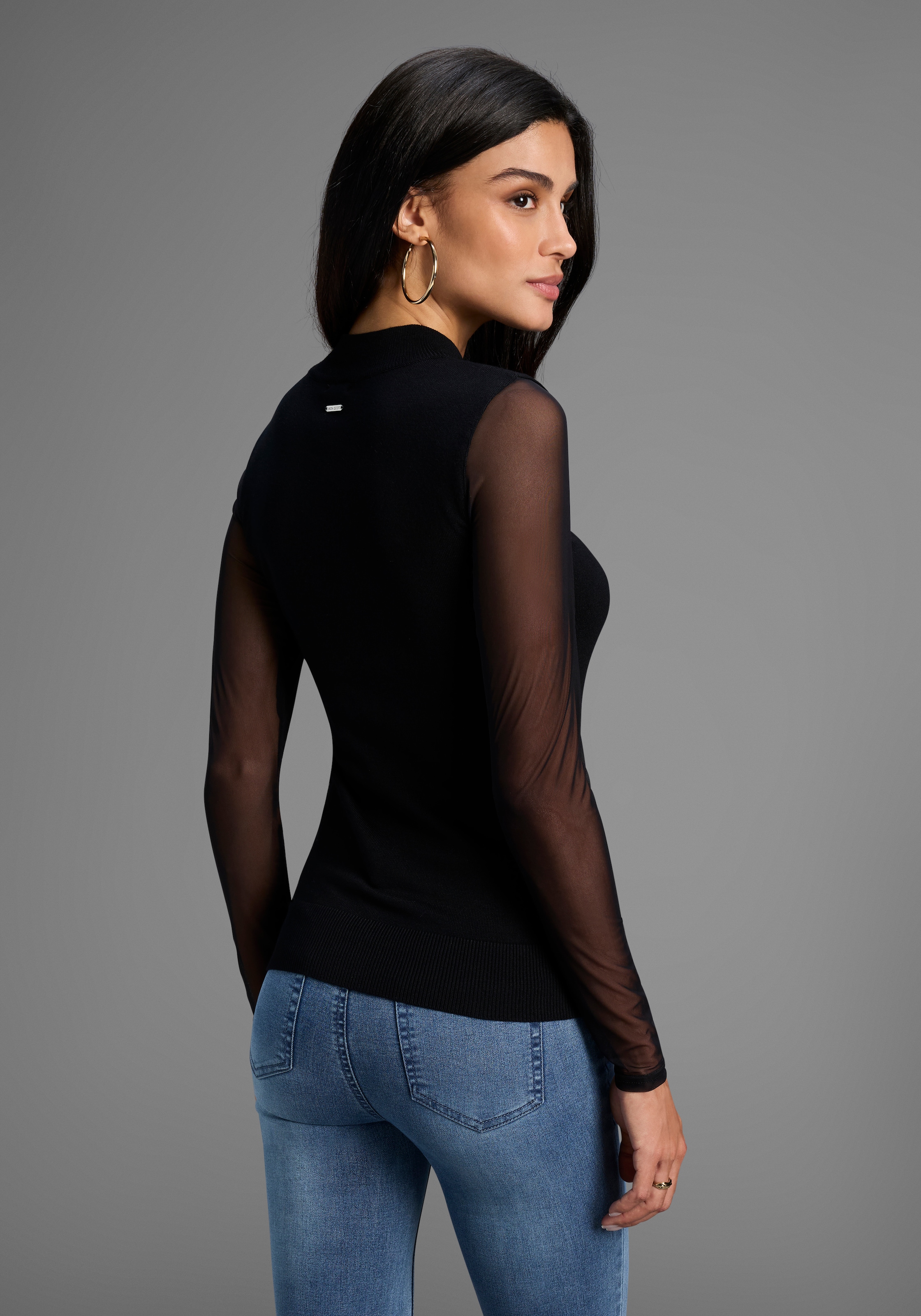 Laura Scott Pull à col montant Feinstrickpullover in enger Passform mit Mesh - NEUE KOLLEKTION