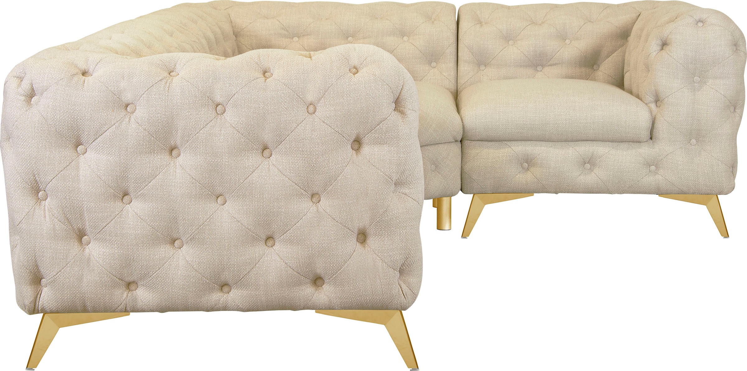 Home affaire Canapé Chesterfield »Ecksofa GLYNIS L-Form mit Wellenunterfederung, Masse B/T/H 264/204/75cm« boutonnage soigné, look Chesterfield moderne, couleur des pieds au choix