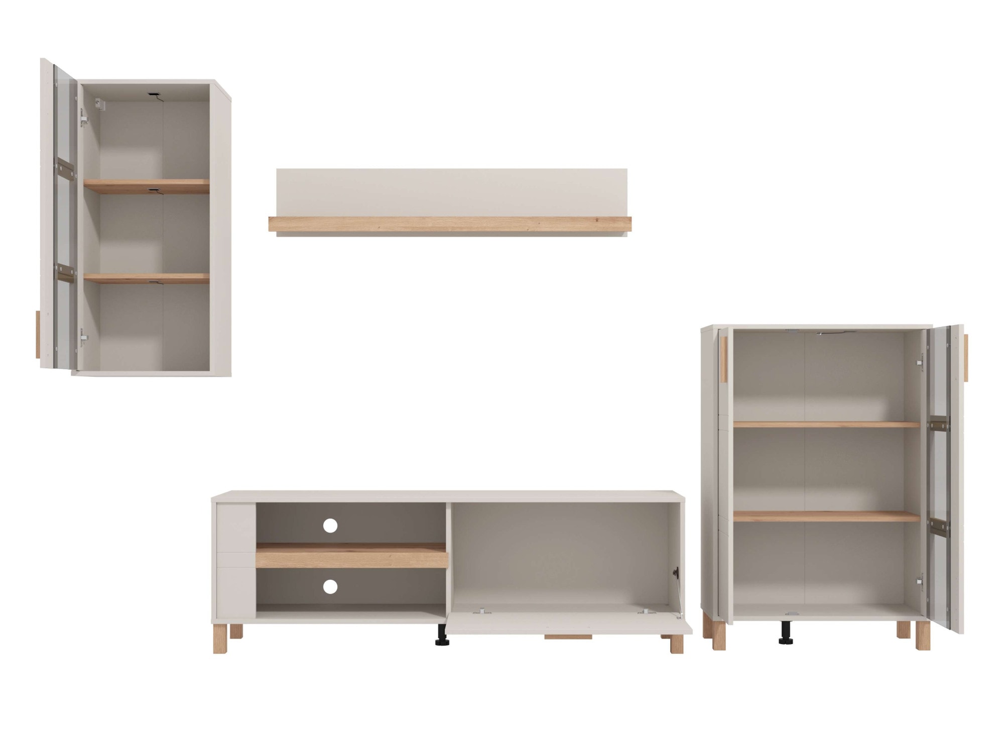 Home affaire Meuble mural »Sheffield, inkl. TV-Board, Highboard, Hängevitrine und Wandregal« Komplett-Set, 4 cuis tlg.