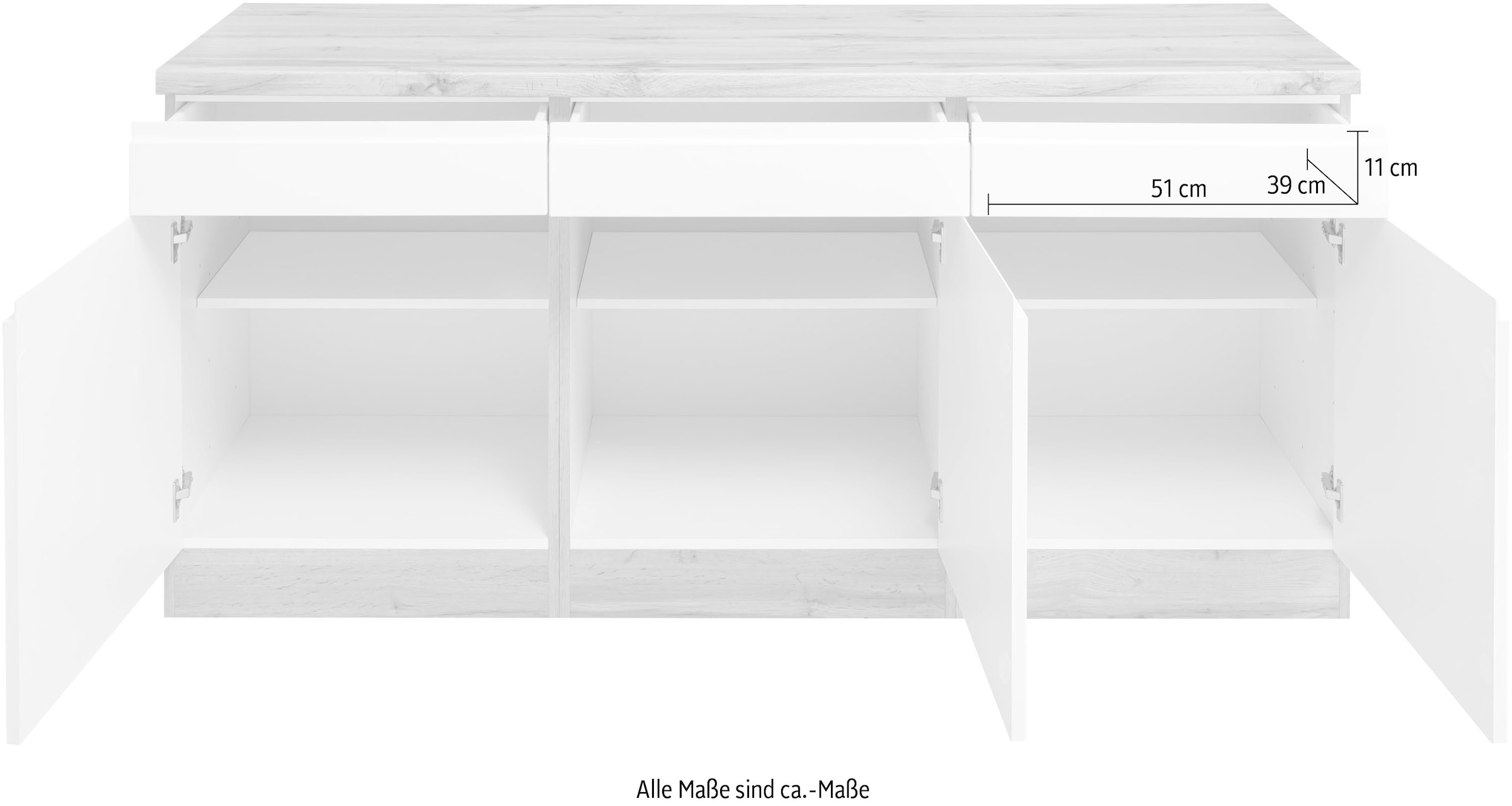 KOCHSTATION Armoire basse »KS-Bruneck« »Bruneck« largeur 180 cm, beaucoup d'espace de rangement, façades MDF de haute qualité
