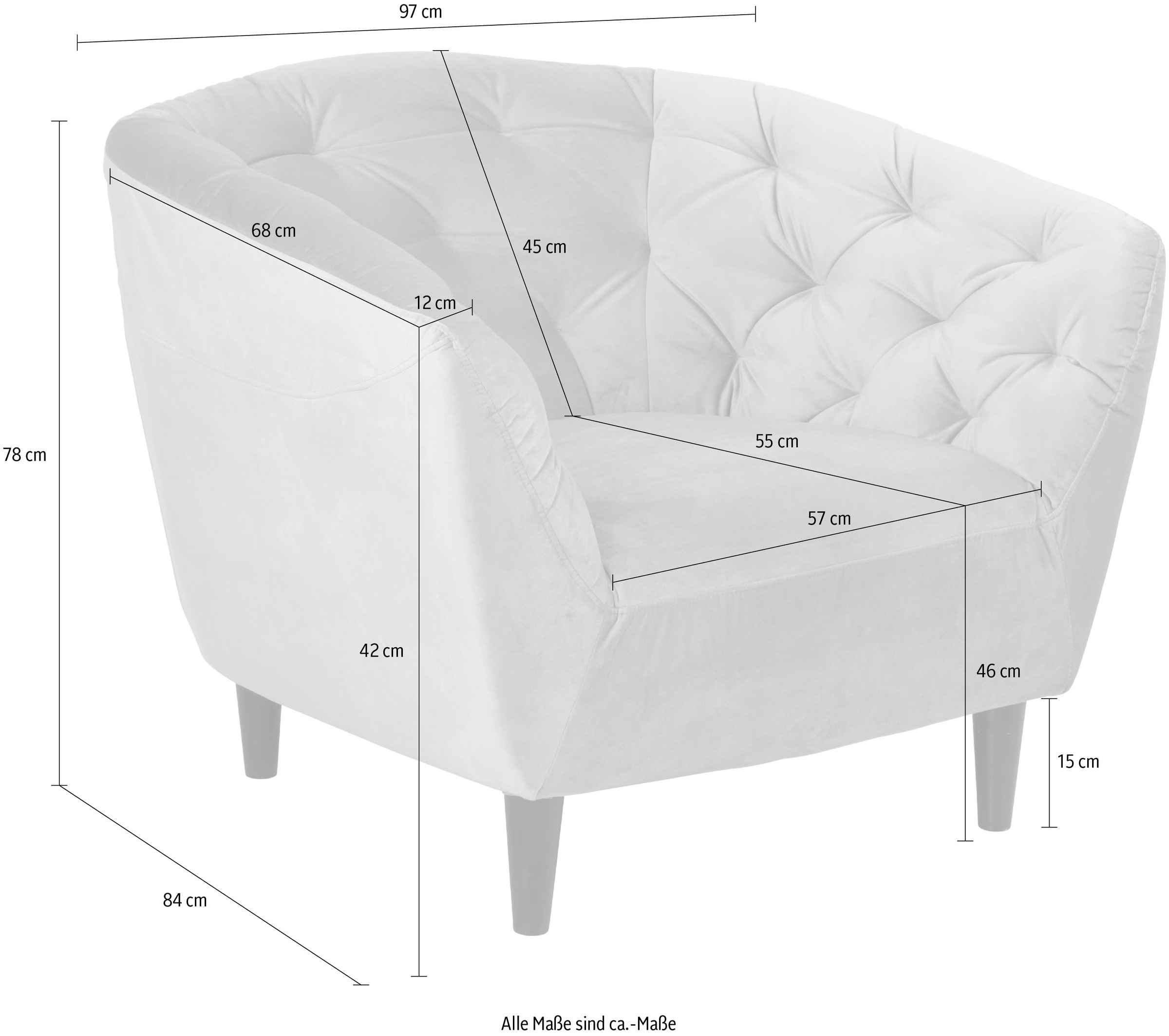 ACTONA GROUP Fauteuil lounge »Ria Armlehnstuhl, Polstersessel, Einzelsofa, Relaxsessel,« fauteuil 1 place, tissu velours, pieds en bois massif, ressorts ensachés, capitonnage