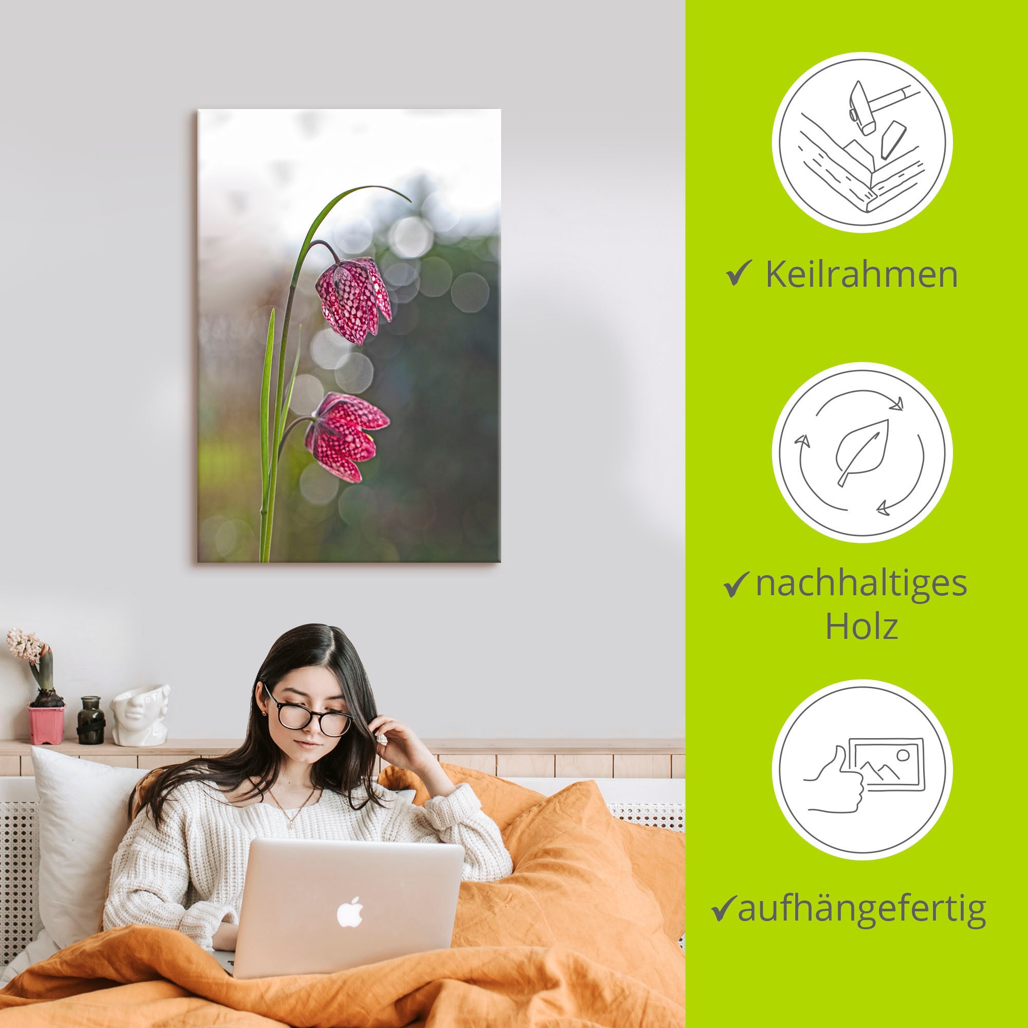 Artland Tableau sur toile »Schachbrettblume« 1 cuis tlg. auf Holzrahmen gespannt