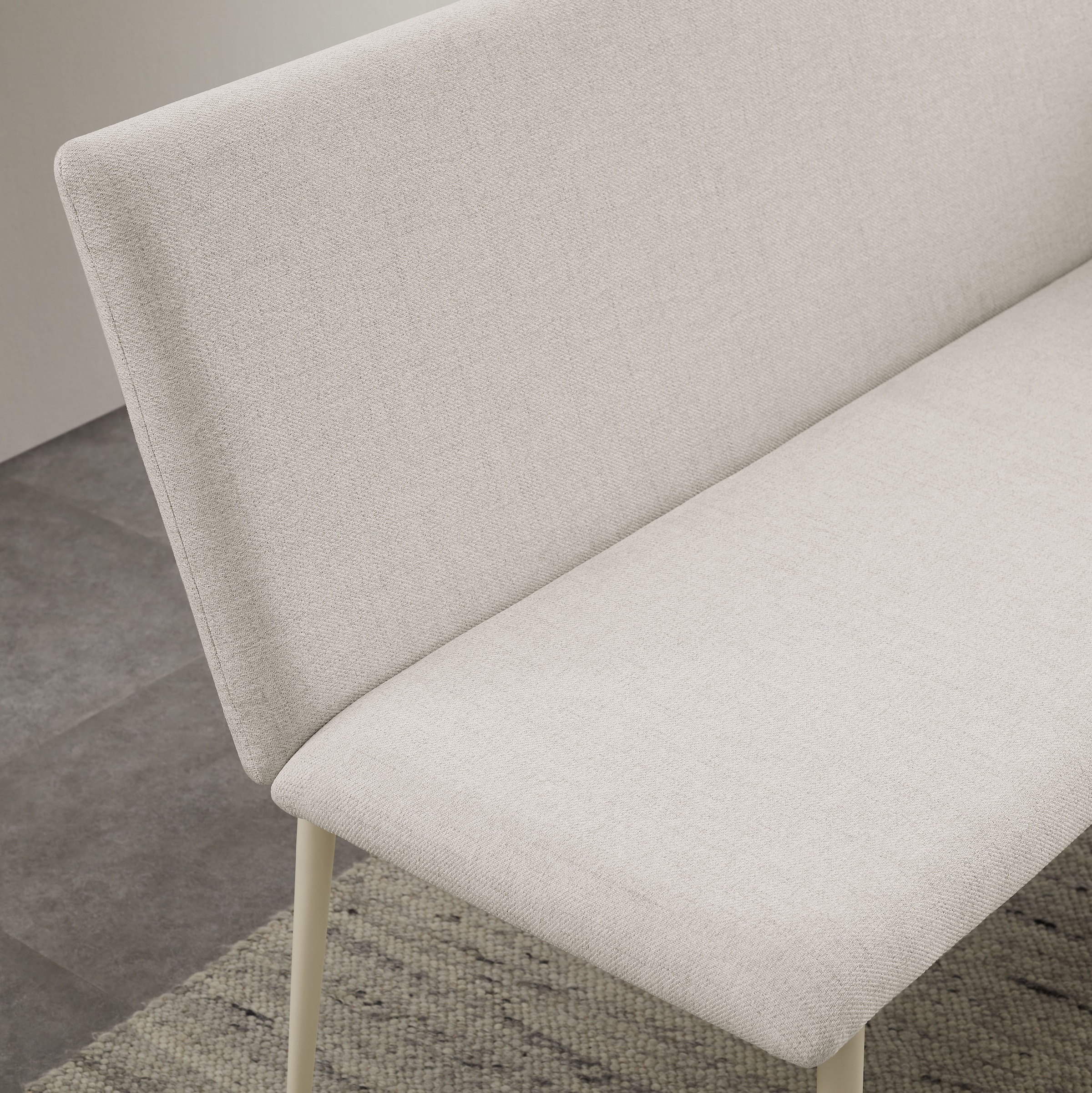 GOODproduct Ensemble de salle à manger »Kryce« Set, 120 cm Esstisch + 2 Stühle + Bank, 4 cuis tlg. Strukturstoff, robustem Metallgestell, Tischplatte aus Sinterstein