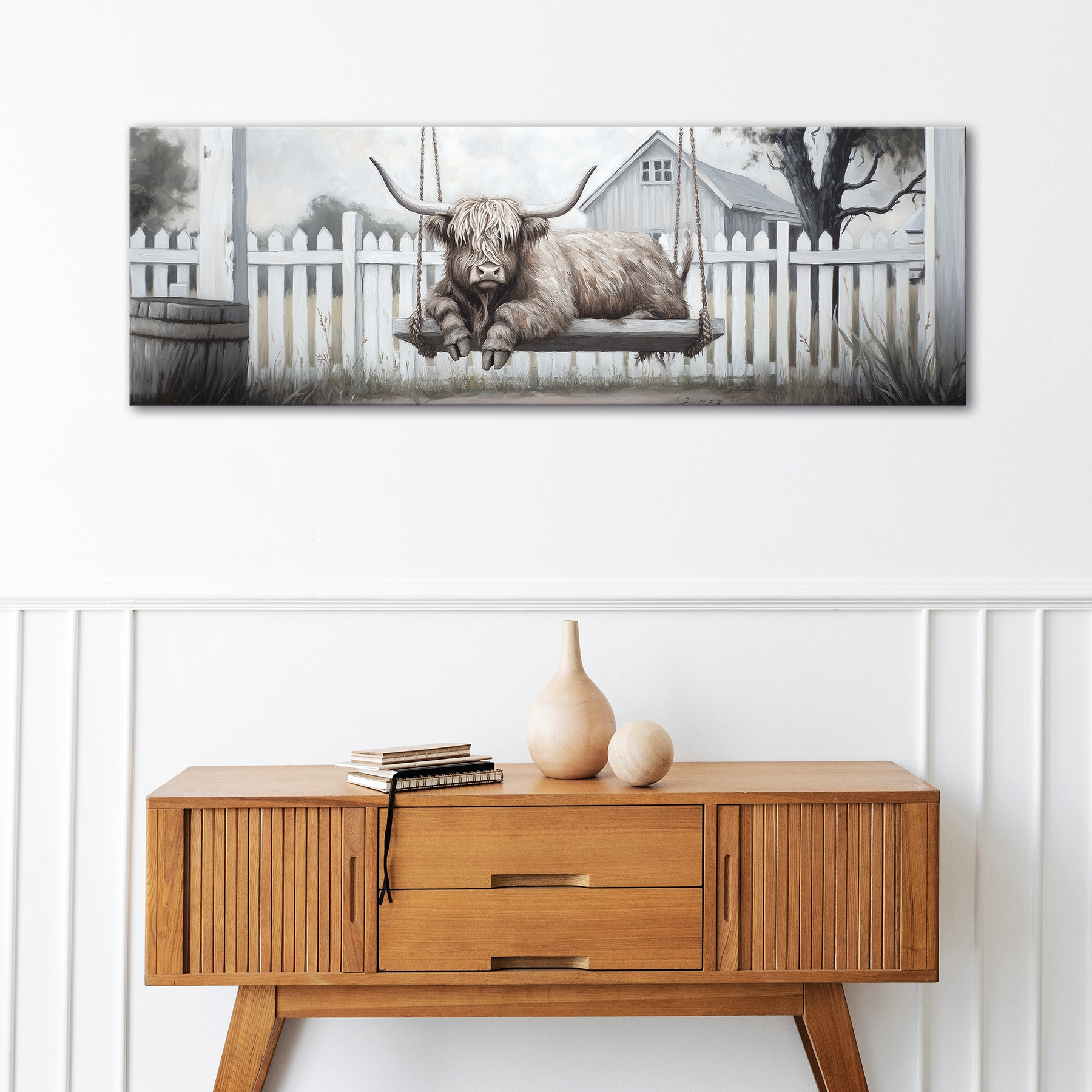 Bönninghoff Peinture à l'huile »handarbeit HOCHLANDRIND 40x120 cm – Wandbild Kunst Deko« Bœuf des Highlands | Humour | Images de vaches 1 cuis tlg. fabriqué à la main, chaque image est unique