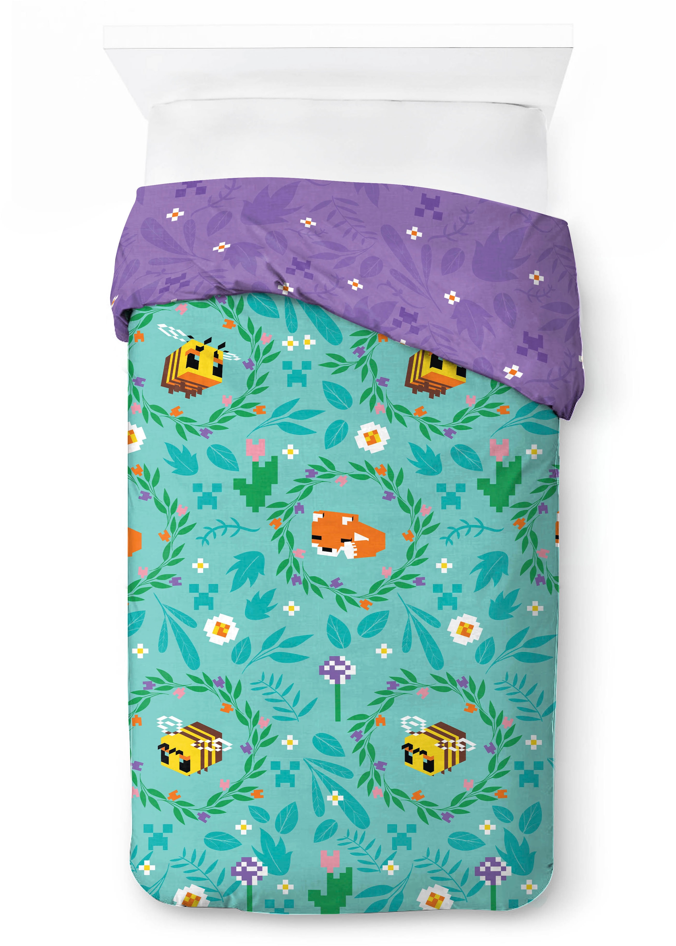 Minecraft Linge de lit pour enfants »Minecraft Bettbezug-Set  135x200 cm + Kissenbezug 80x80 cm« 2 pièces 100 % coton, lavable en machine, réversible