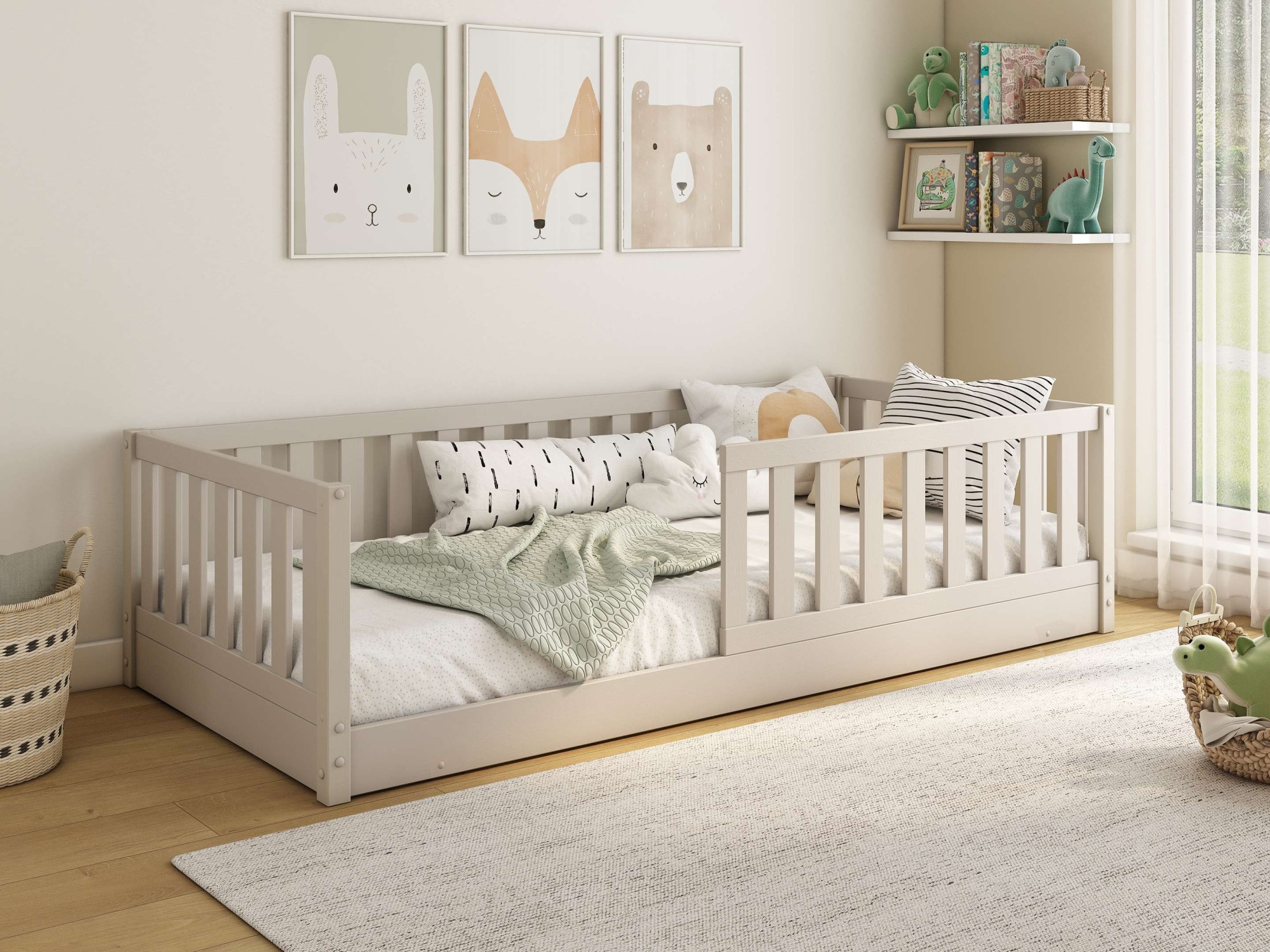 GOODproduct Lit d'enfant »Avelin« Pin massif, certifié FSC®, en couleur tendance cachemire beige