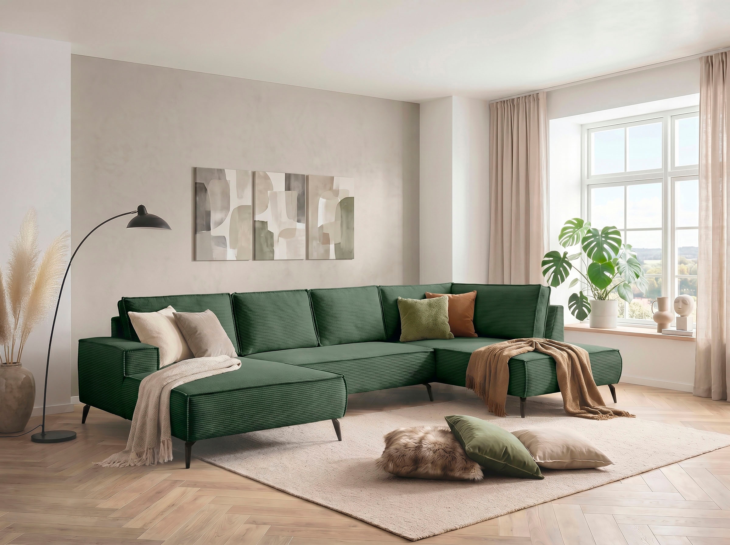 GOODproduct Wohnlandschaft »TVINNU Cord, 354 cm« Recamiere rechts/links, schwarze Metallfüsse, bequeme Sitz-/Liegefläche