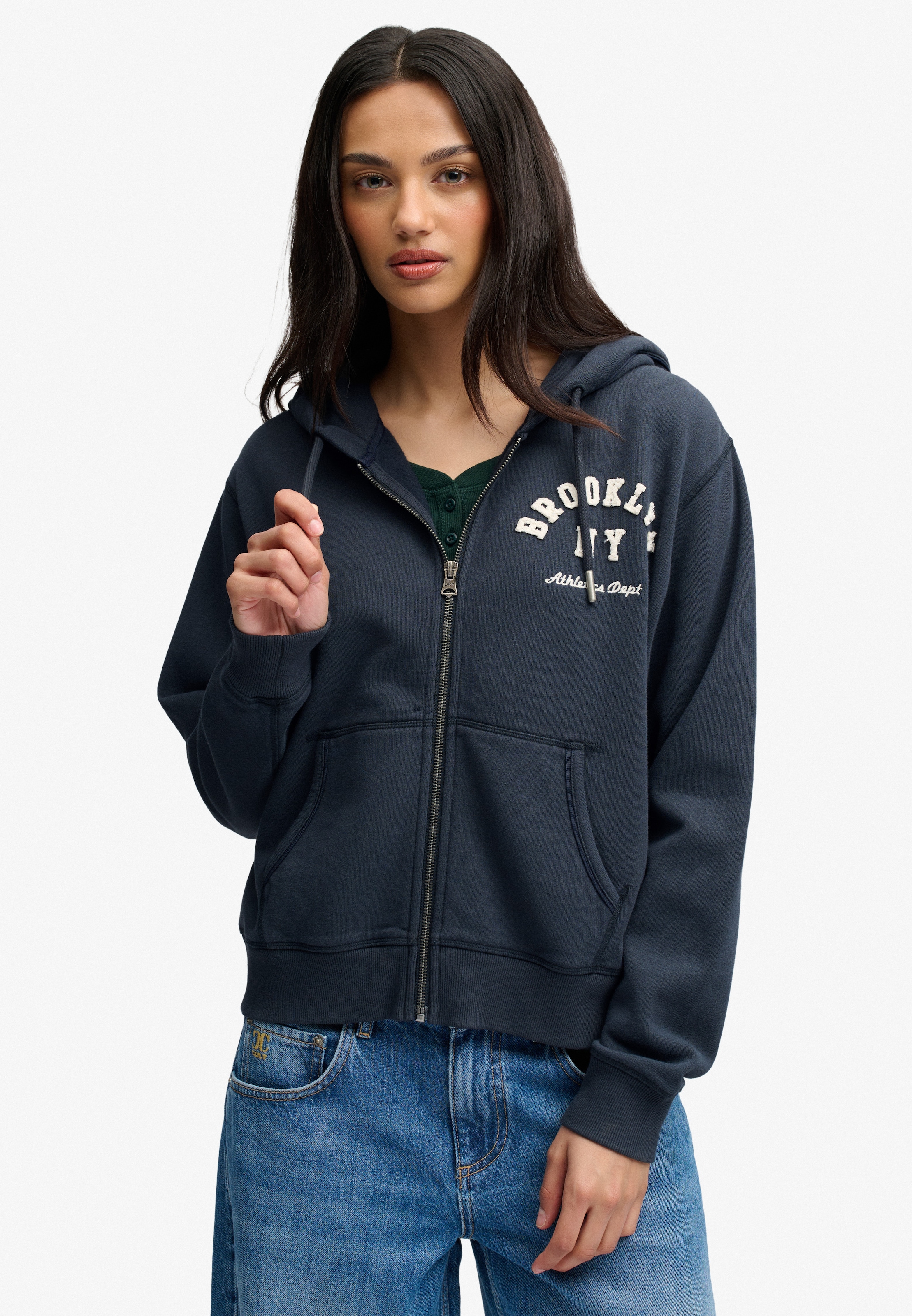 Superdry Sweat à capuche »ATH ESS RELAXED CROP ZIPHOOD« mélange de coton