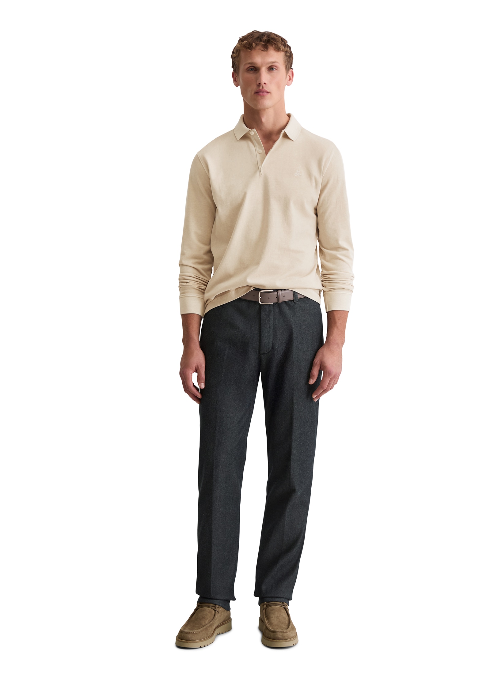 Marc O'Polo Langarm-Poloshirt im Washed-Look